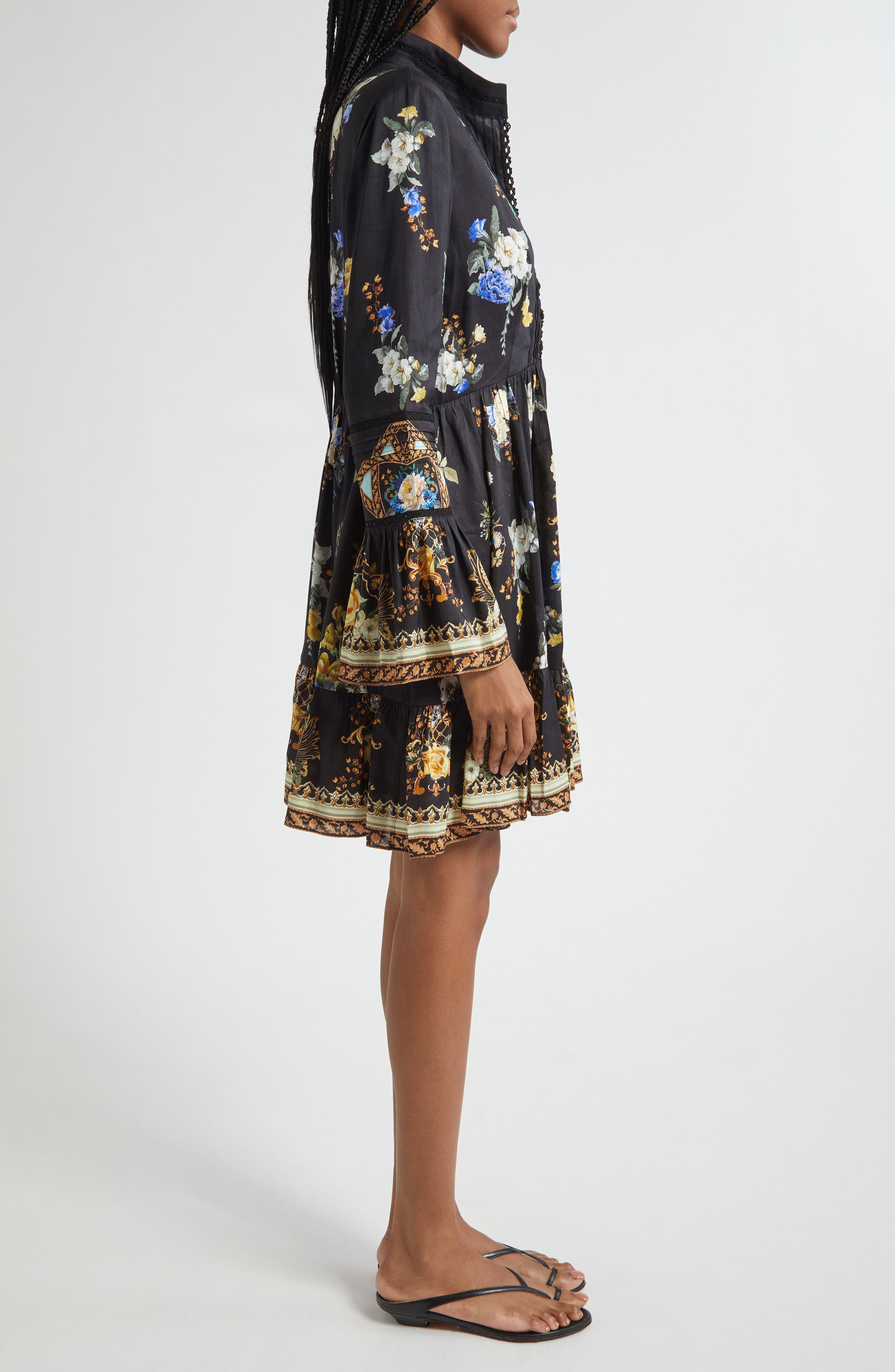 Camilla Ottoman Elegance Long Sleeve Linen & Silk Minidress at Nordstrom - 3