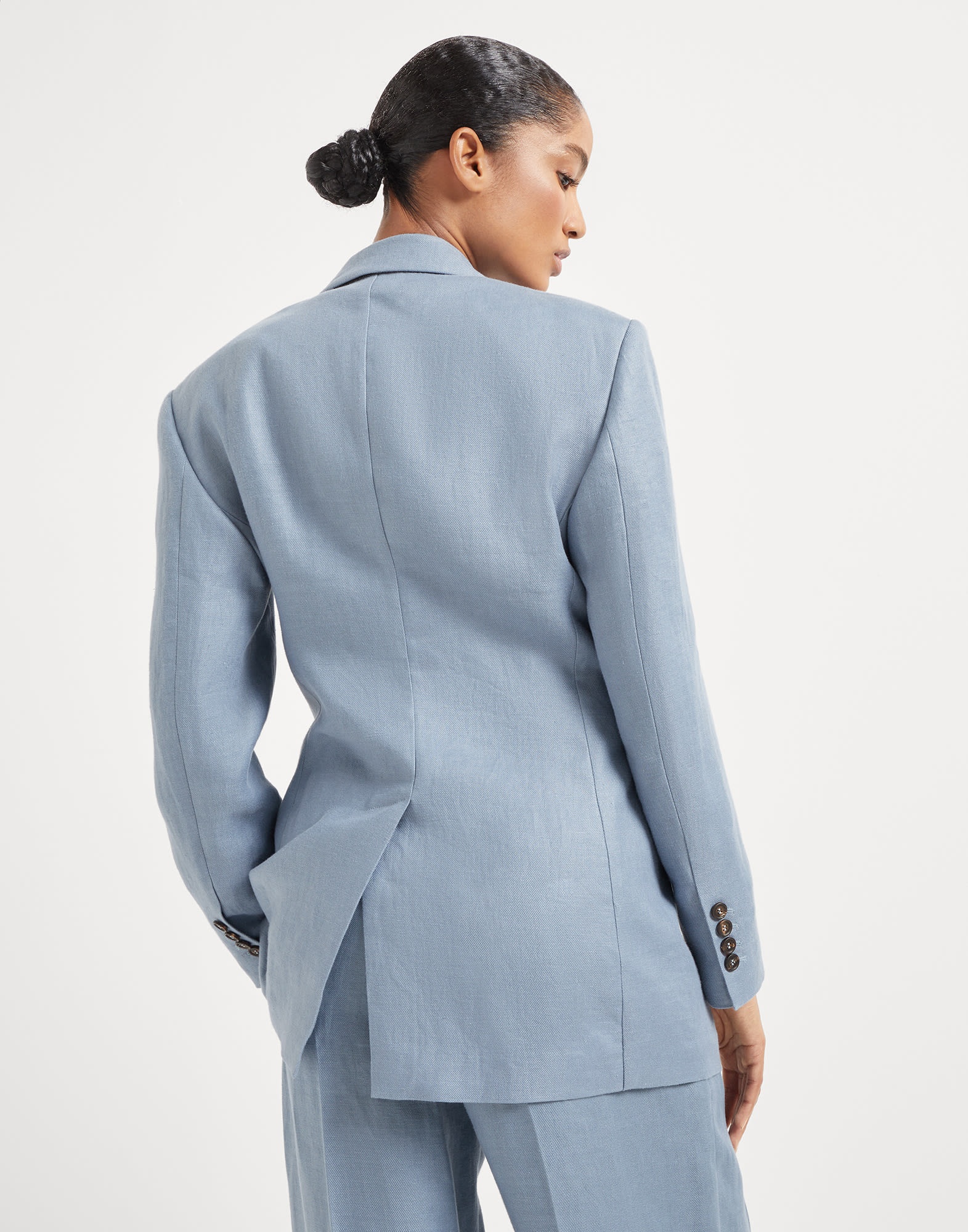 Dyed hemp and linen gabardine blazer with monili - 2