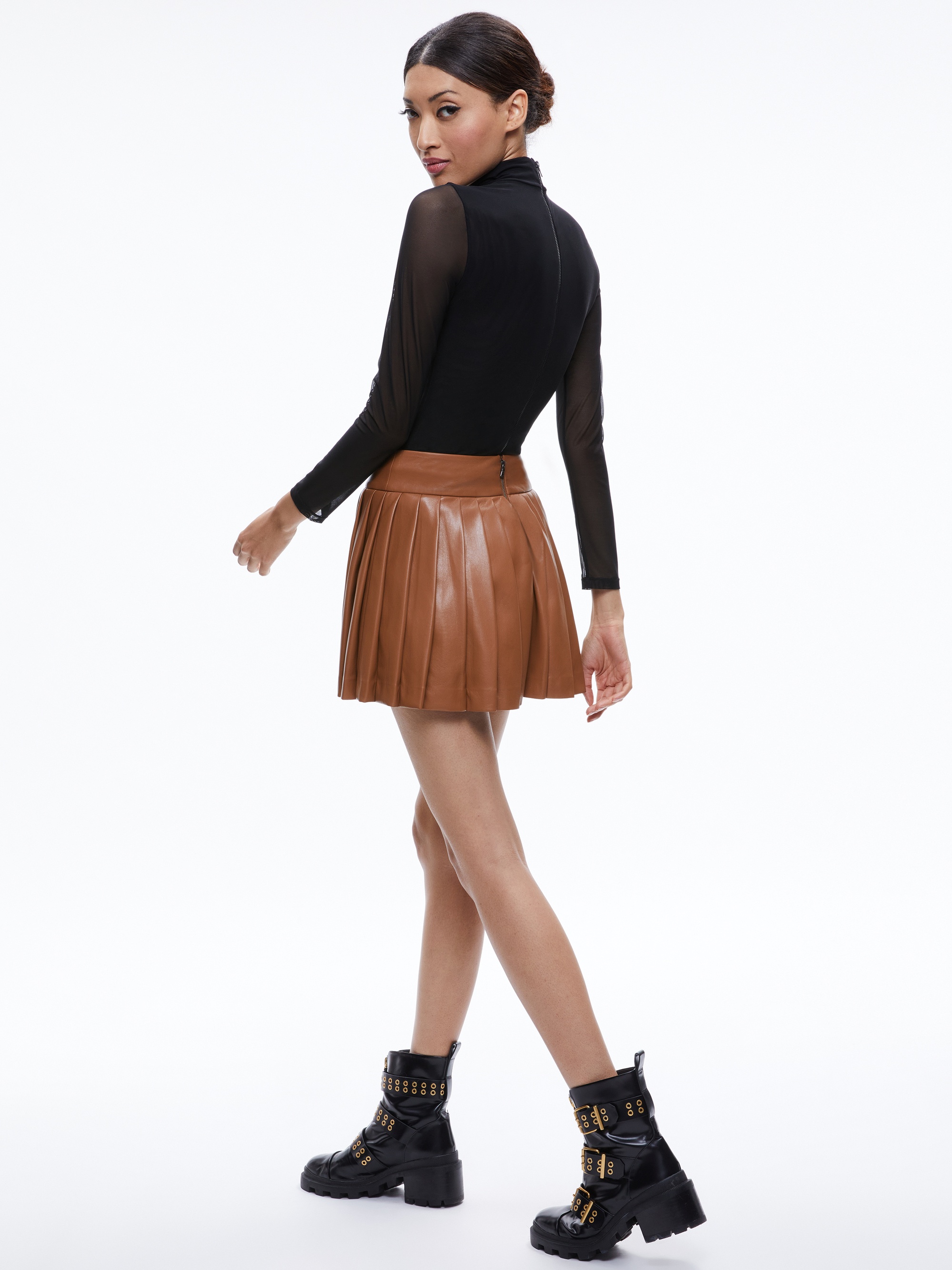 PURA VEGAN LEATHER PLEATED SKORT - 3