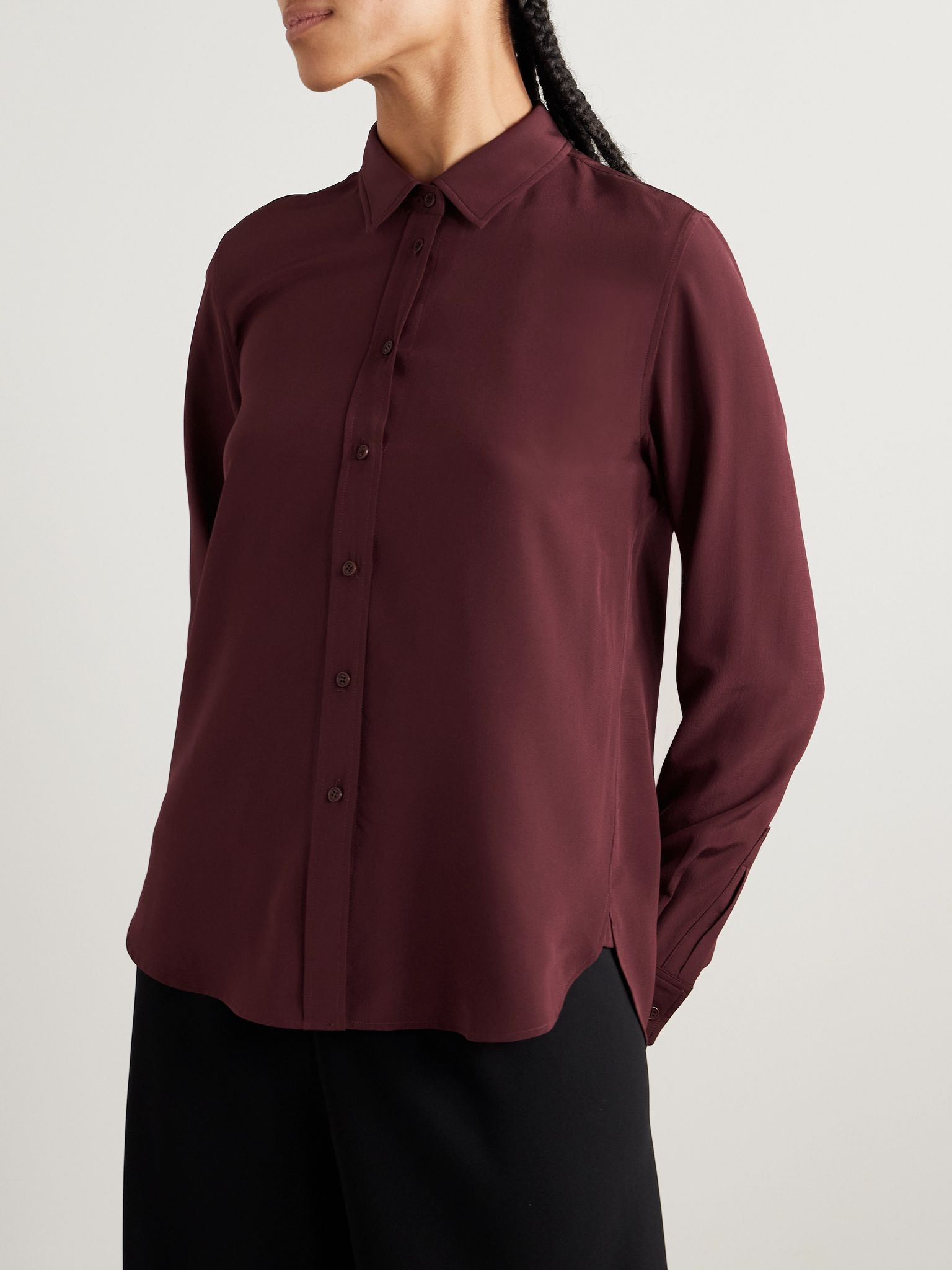 Gaia silk crepe de chine shirt Burgundy - 3