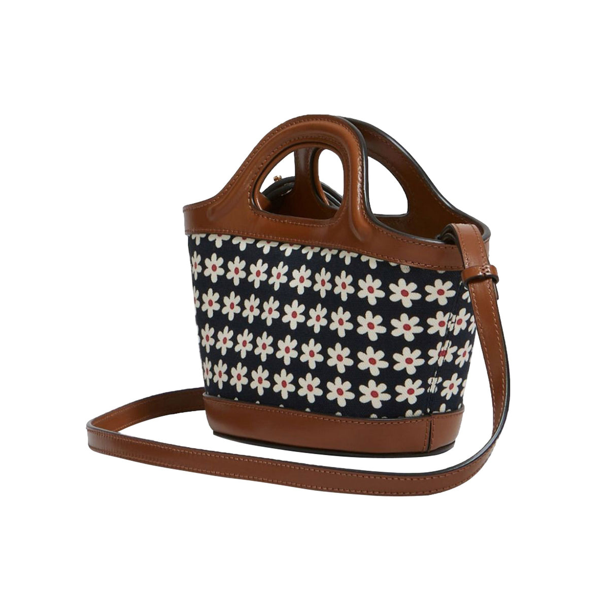 BLACK CANVAS TROPICALIA MICRO BAG WITH DAISY PRINT (RED/WHITE/BLACK) - 5