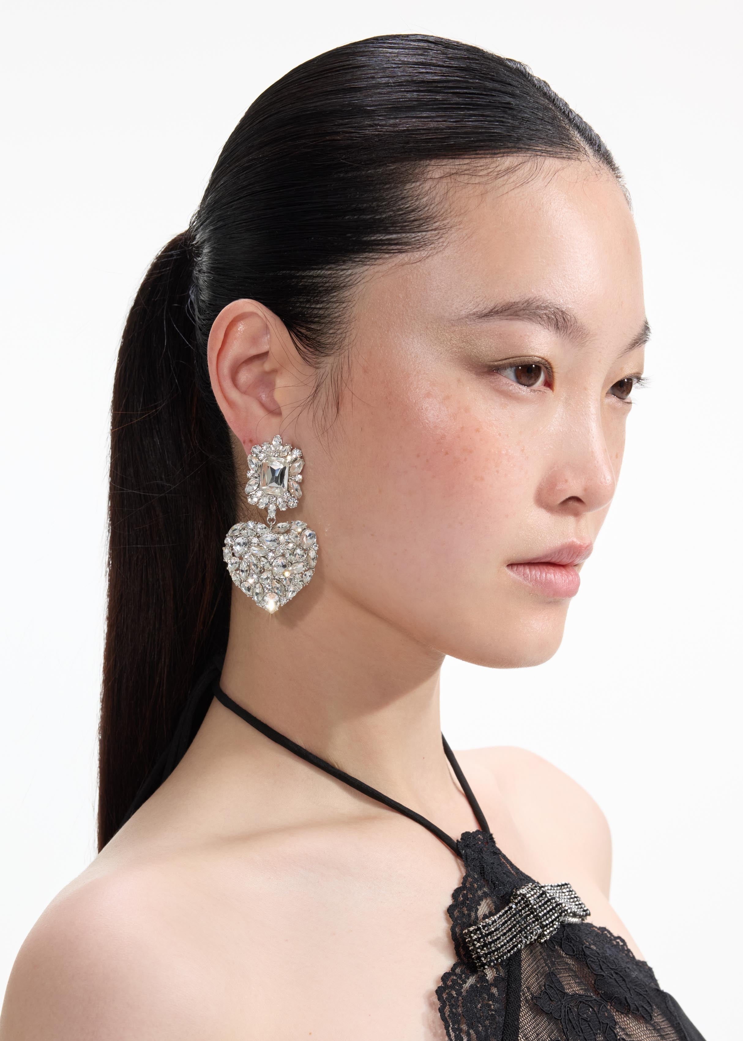 Crystal Heart Tiered Earrings - 3