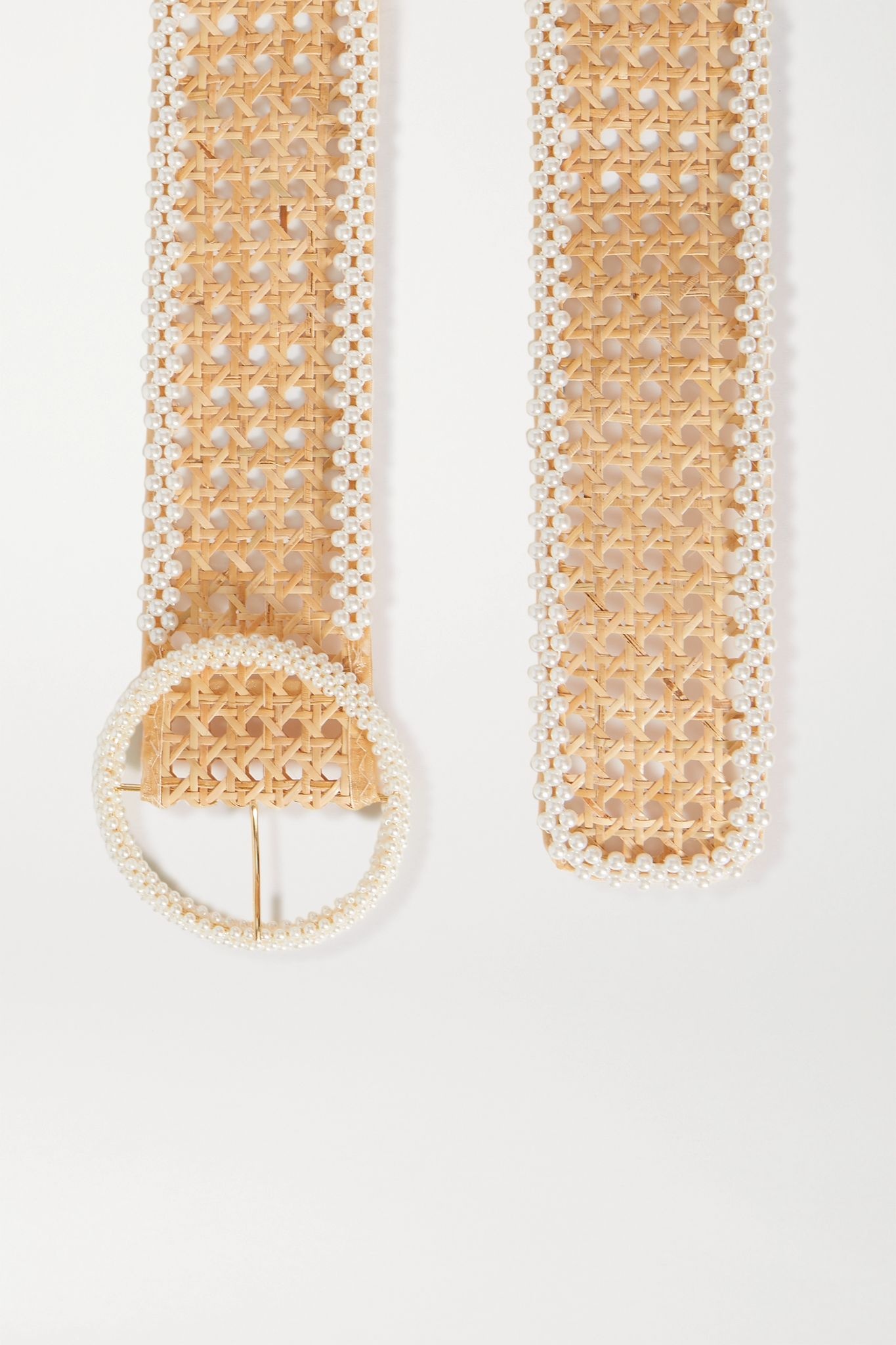 Mamba faux pearl-embellished wicker waist belt - 3