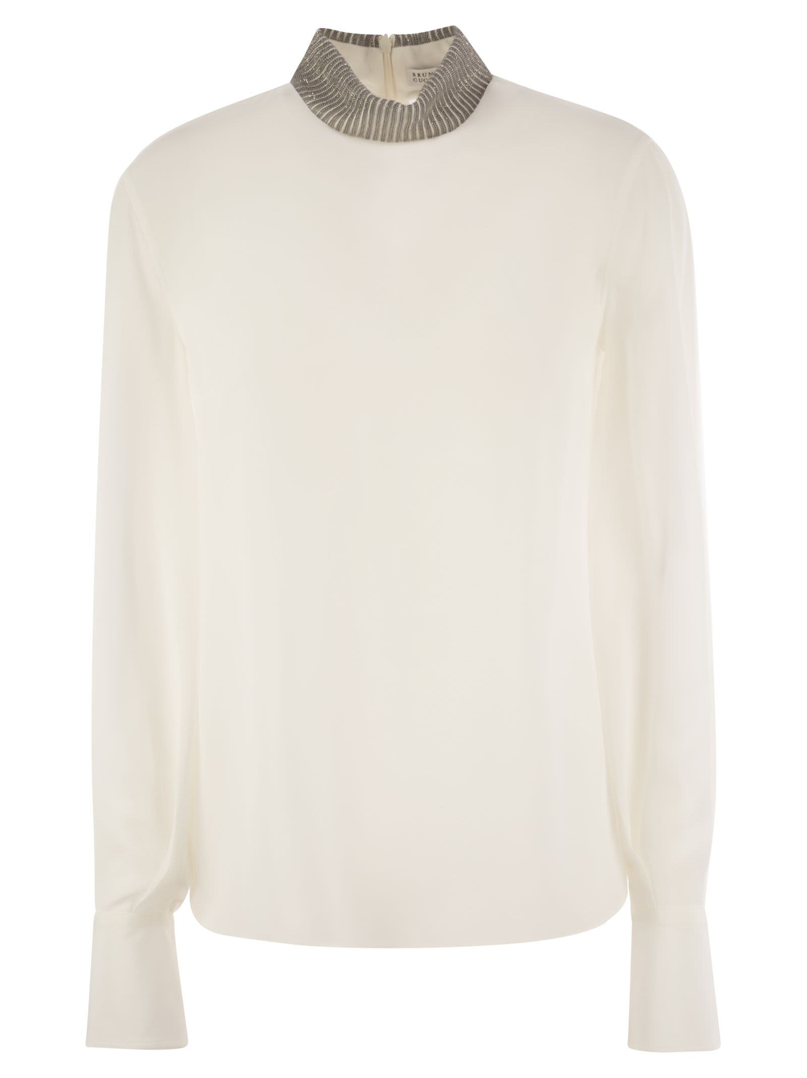 Brunello Cucinelli Women Silk Crepe De Chine Blouse With Neck Jewel - 1