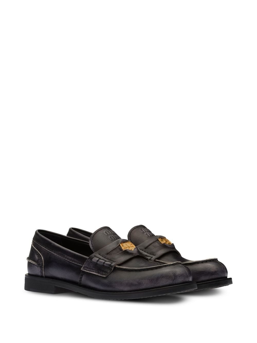 logo-plaque leather loafers - 2