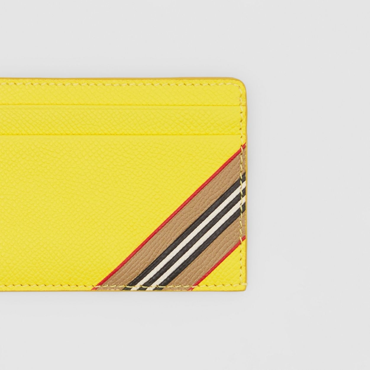 Icon Stripe Print Grainy Leather Card Case - 2