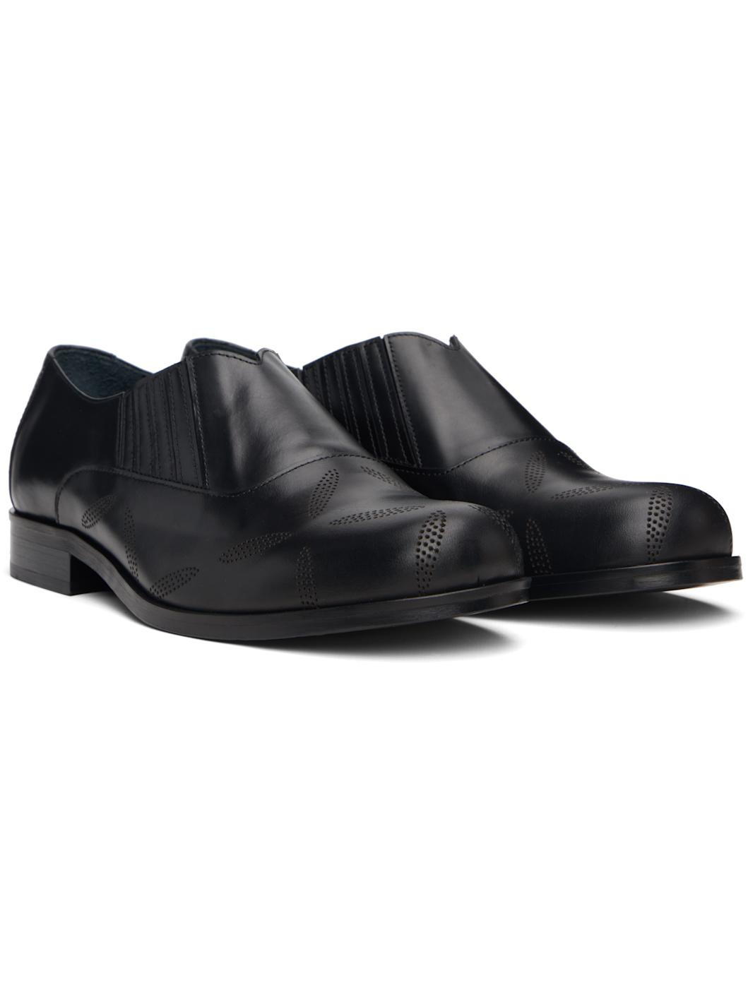 Black Perforated Slip On Loafers - 4