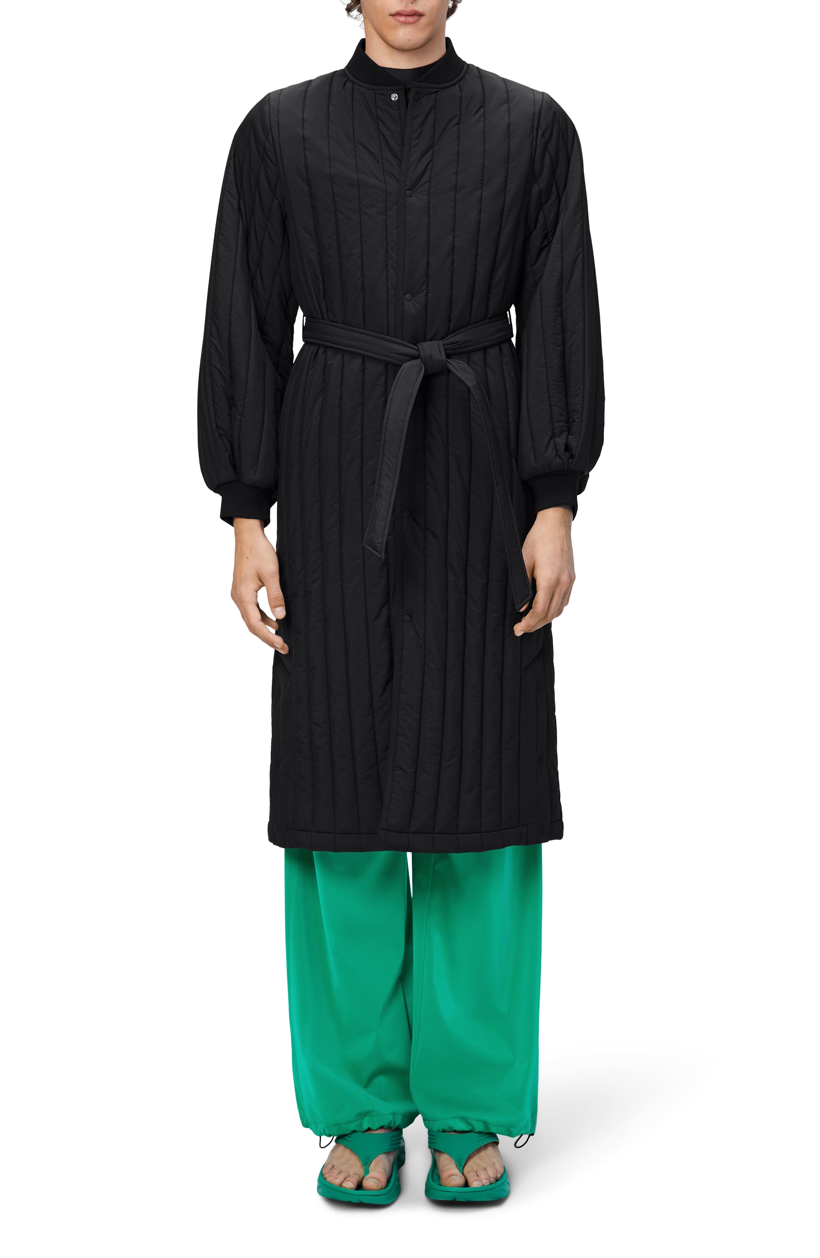 Rains Banja Belted Quilted Liner Coat in Black at Nordstrom - 4