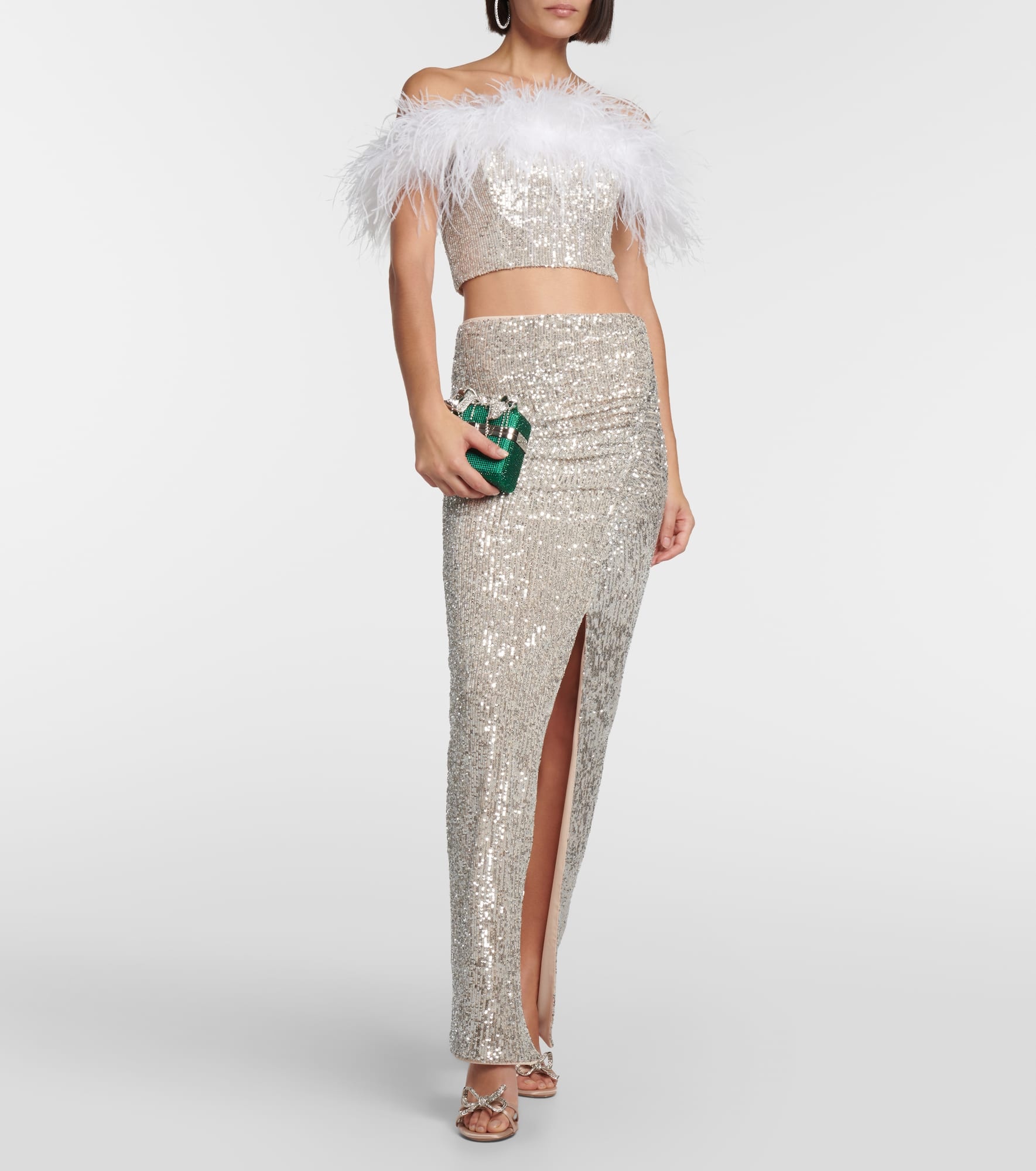 Sequined feather-trimmed crop top - 2