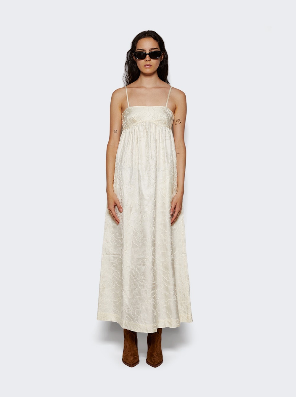 Cavola Embroided Long Dress Ivory - 3