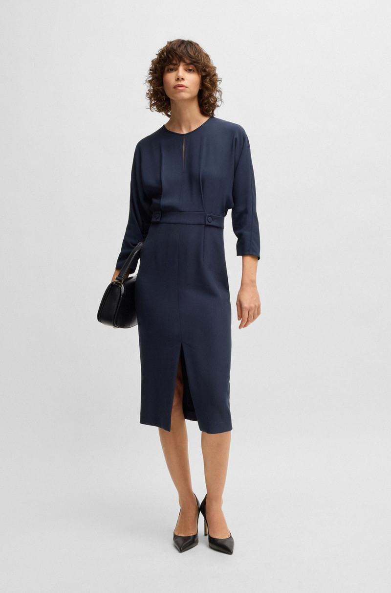 BOSS MIXED-MATERIAL DRESS WITH BUTTON-TAB WAIST outlook