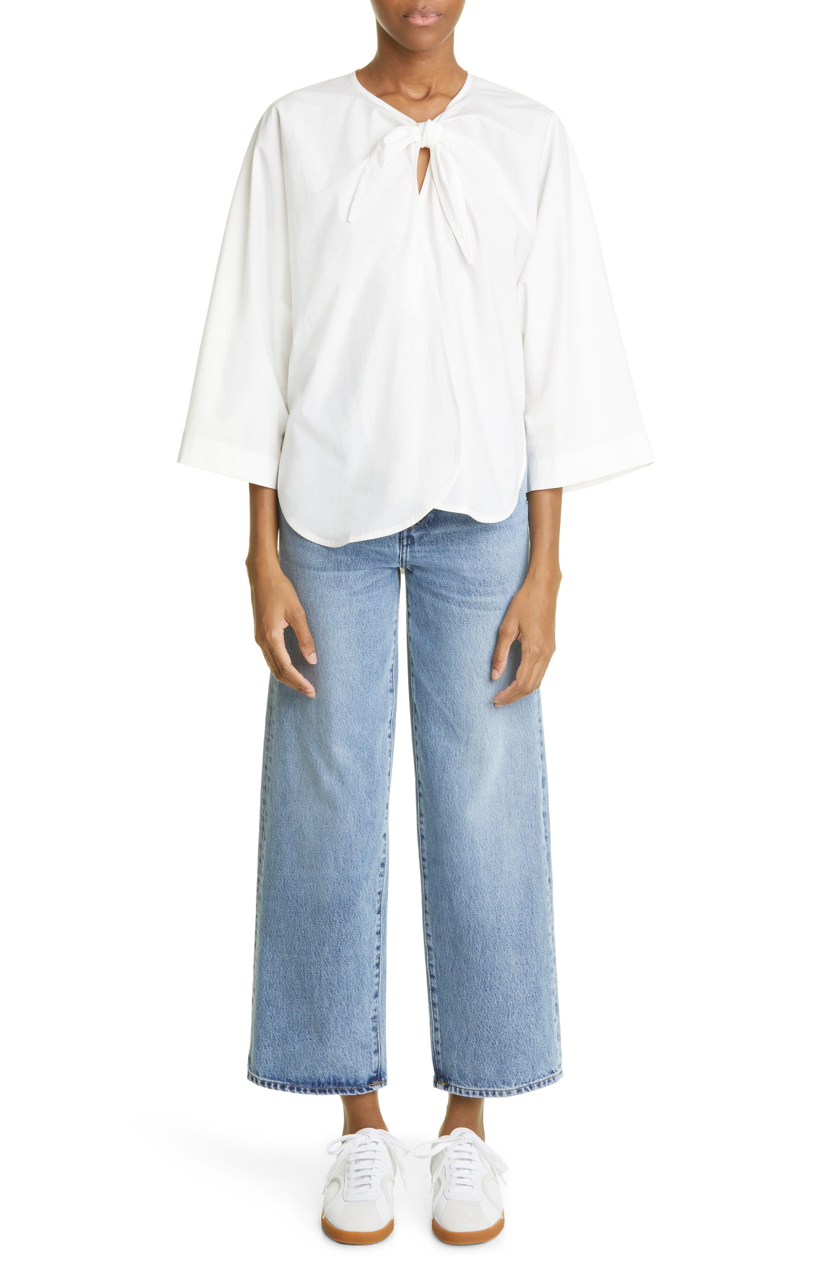 TOTEME Rigid Organic Cotton Flare Leg Jeans in Worn Blue at Nordstrom - 8