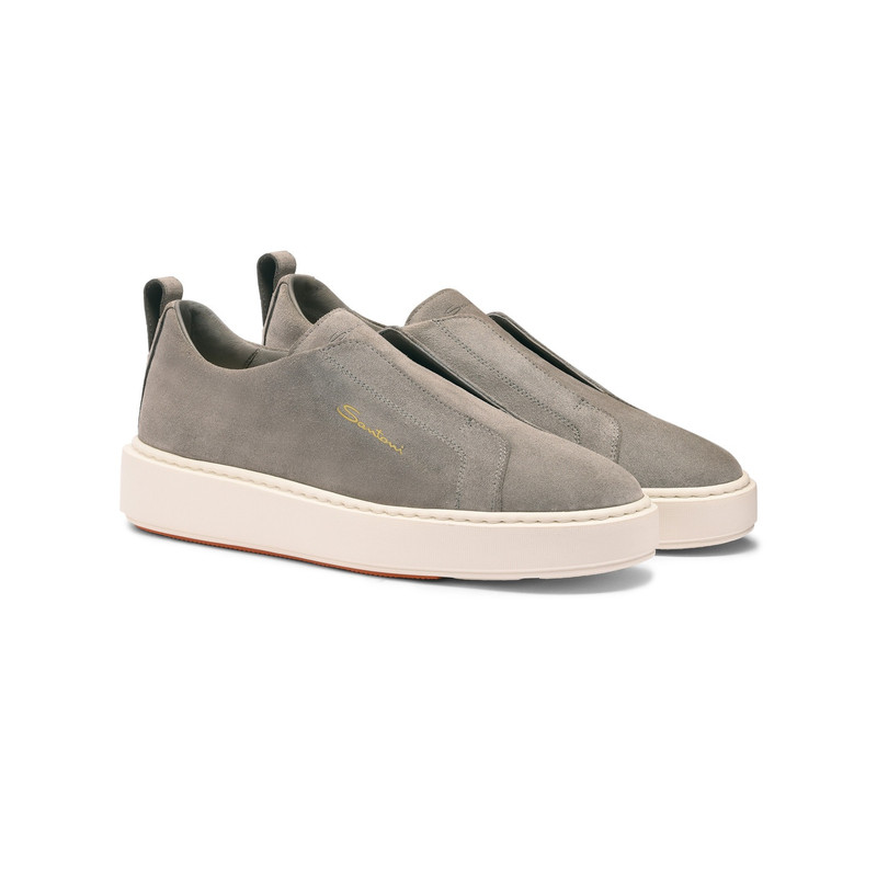 Santoni Women's grey suede slip-on sneaker outlook