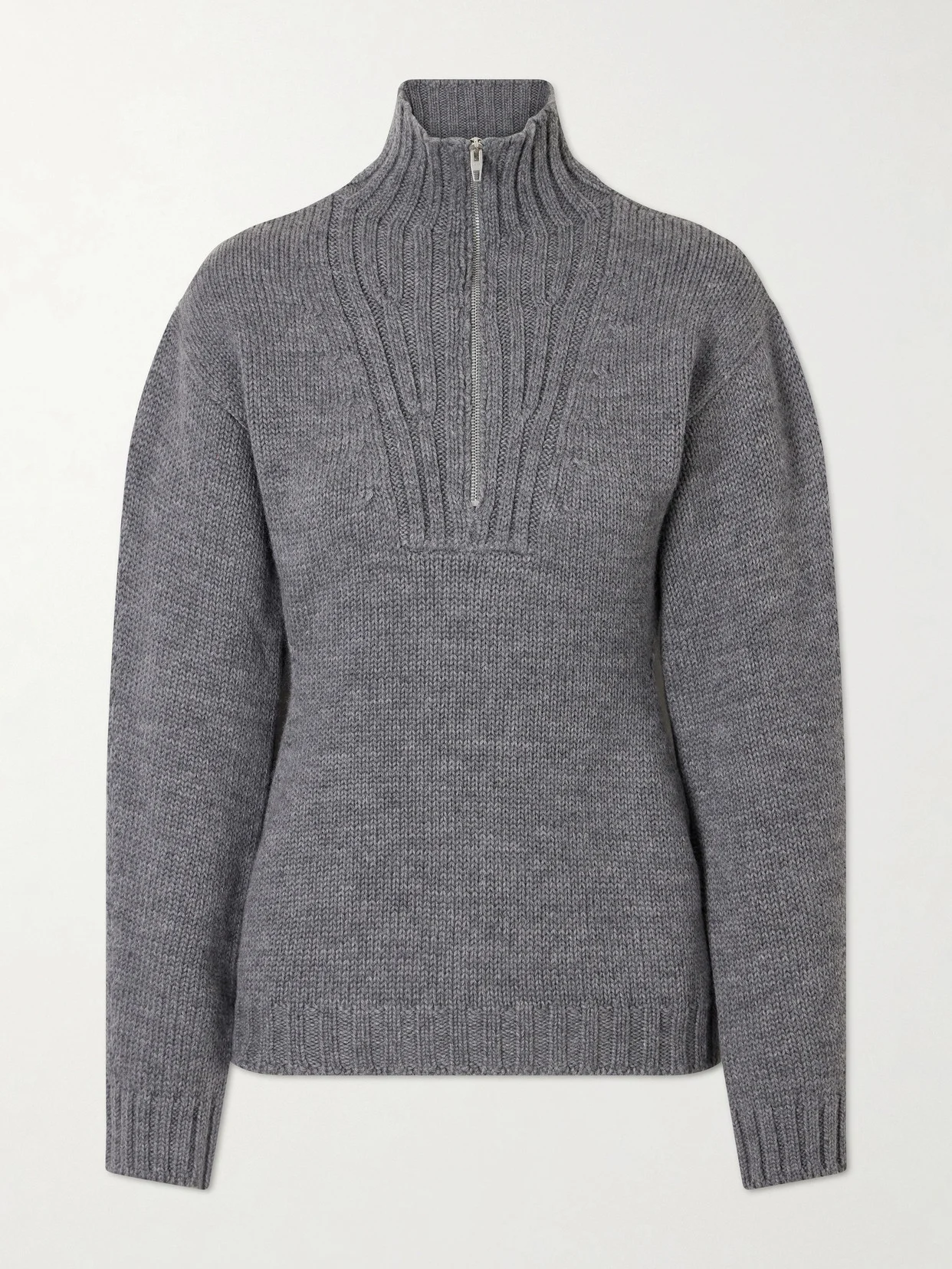 Ribbed-knit Wool Half-zip Turtleneck Sweater - 1