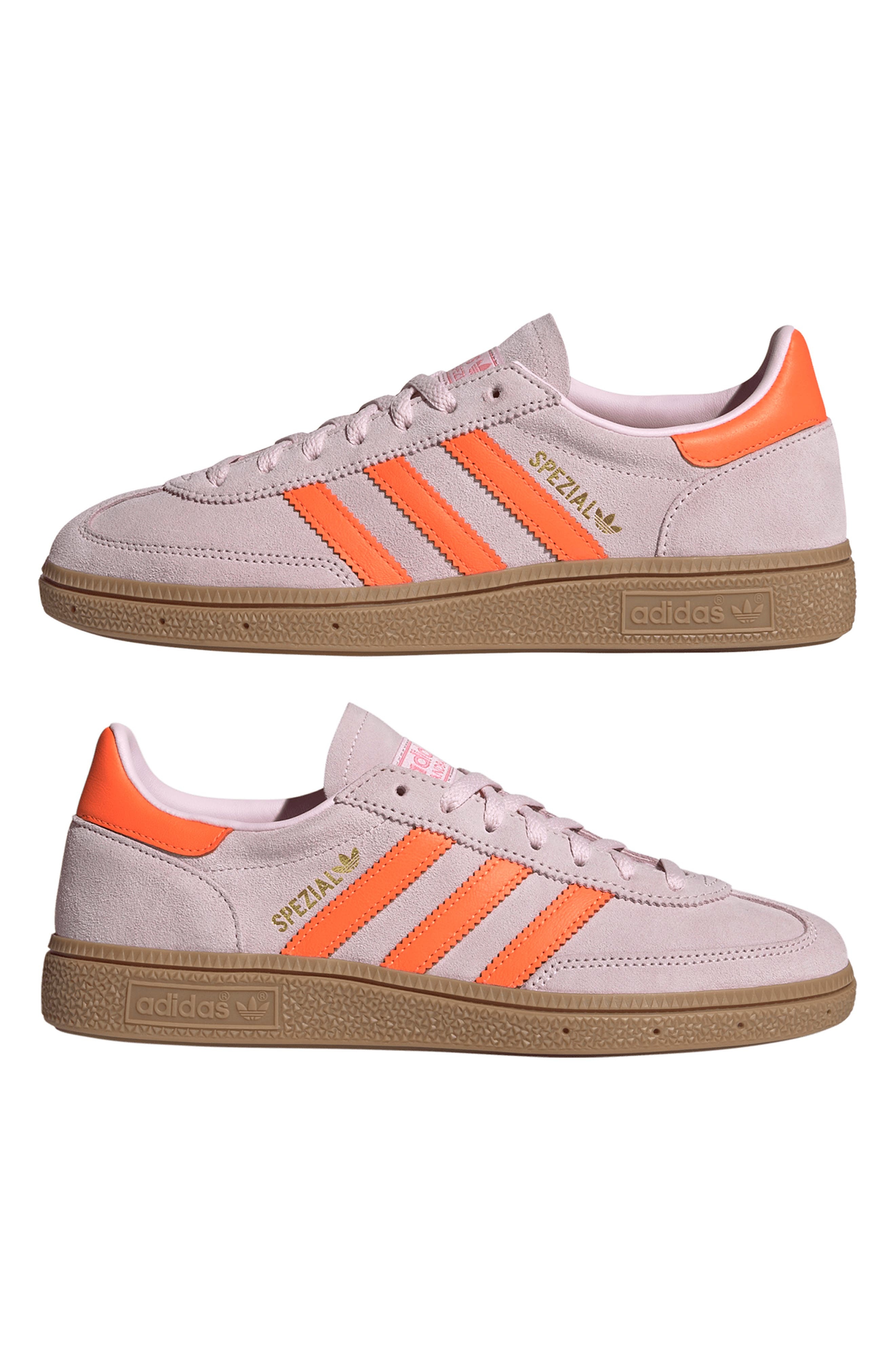 adidas Handball Spezial Sneaker in Clear Pink/Solar Orange/Gum at Nordstrom - 7
