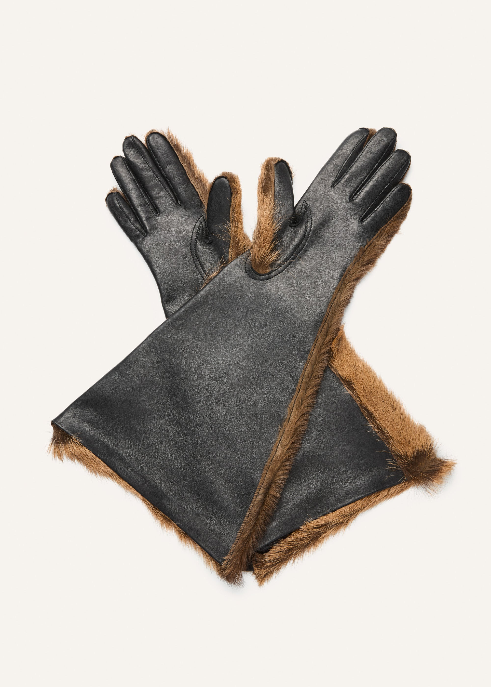 Flared leather gloves in brown - 2