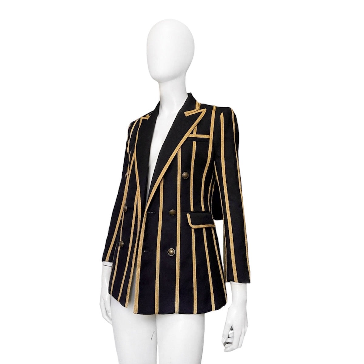 Saint Laurent Spring 2019 Metalica Gold Striped Double-Breasted Blazer 36 - 7