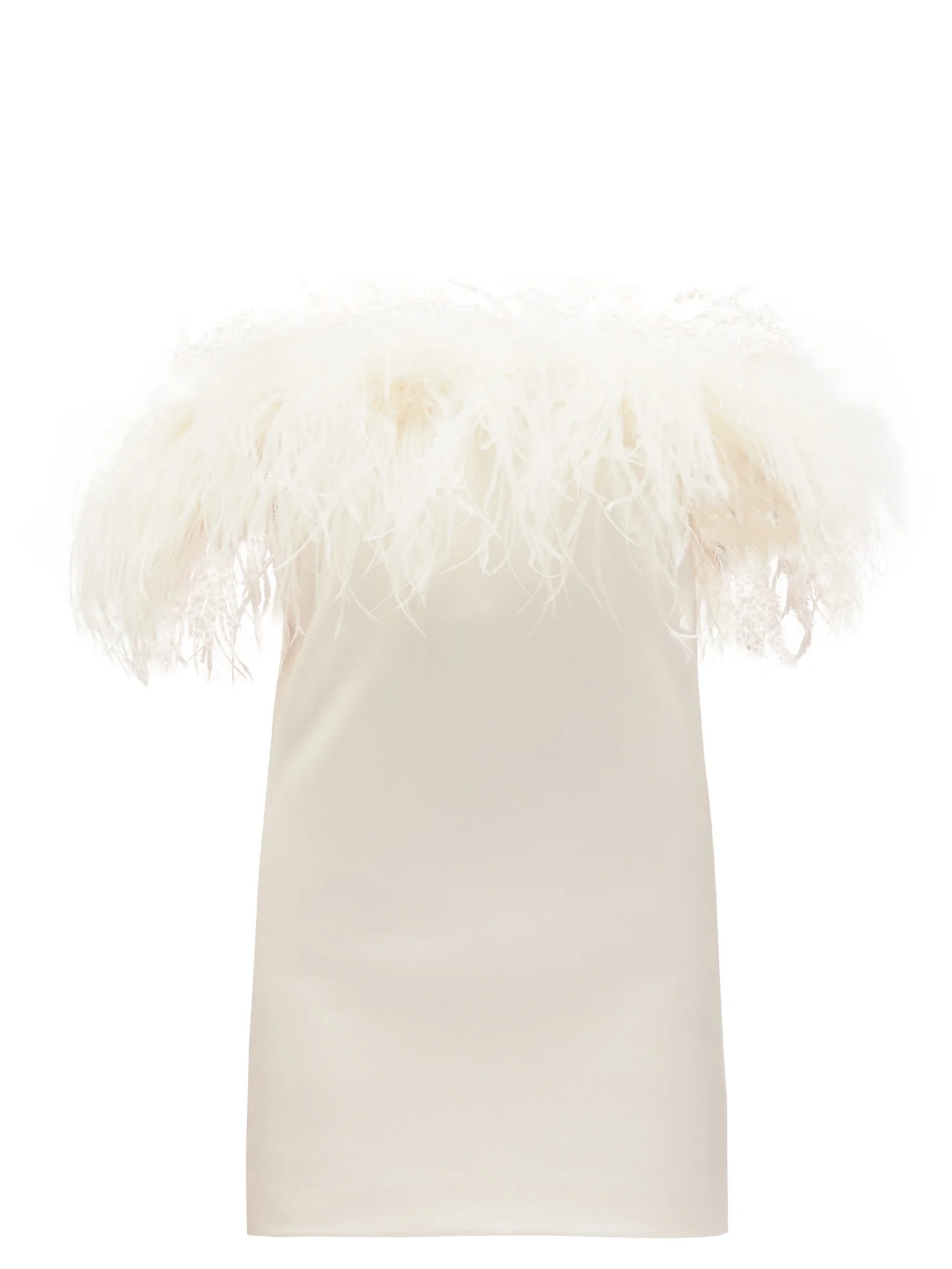 Feather-trimmed crepe mini dress - 1