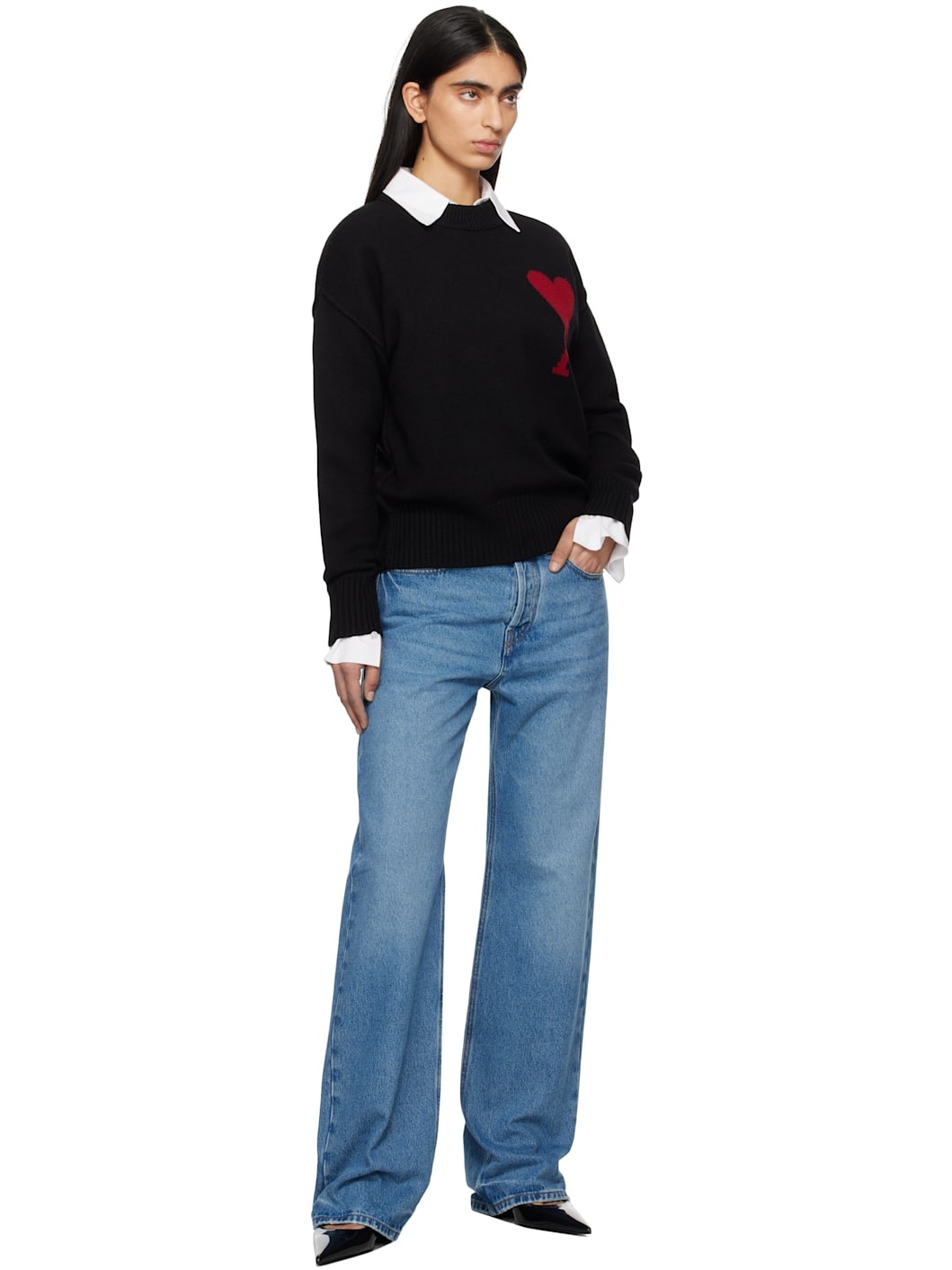 Black Wool Ami de Coeur Sweater - 4