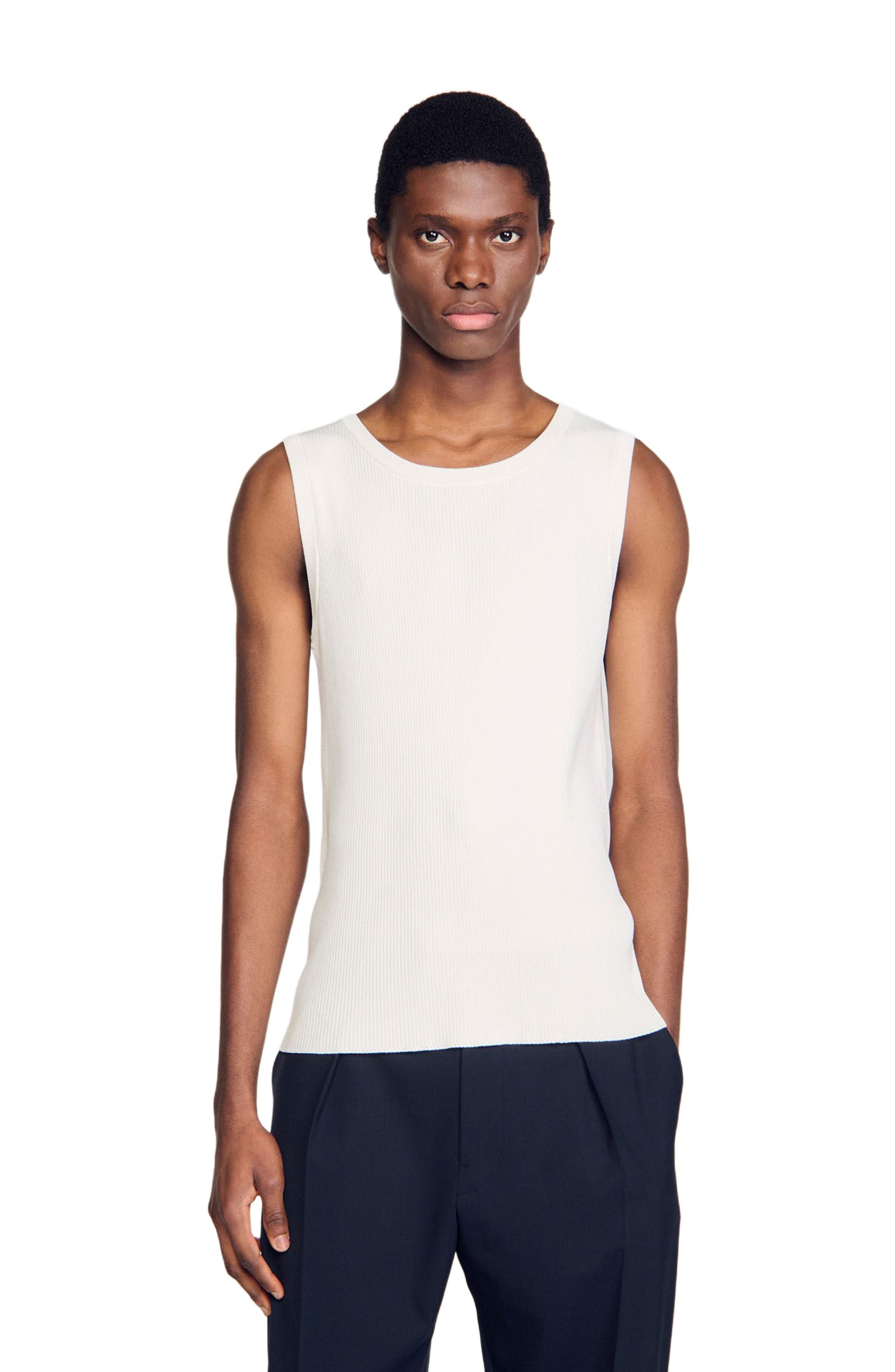 SANDRO Rib knit vest top in Optic White at Nordstrom - 4
