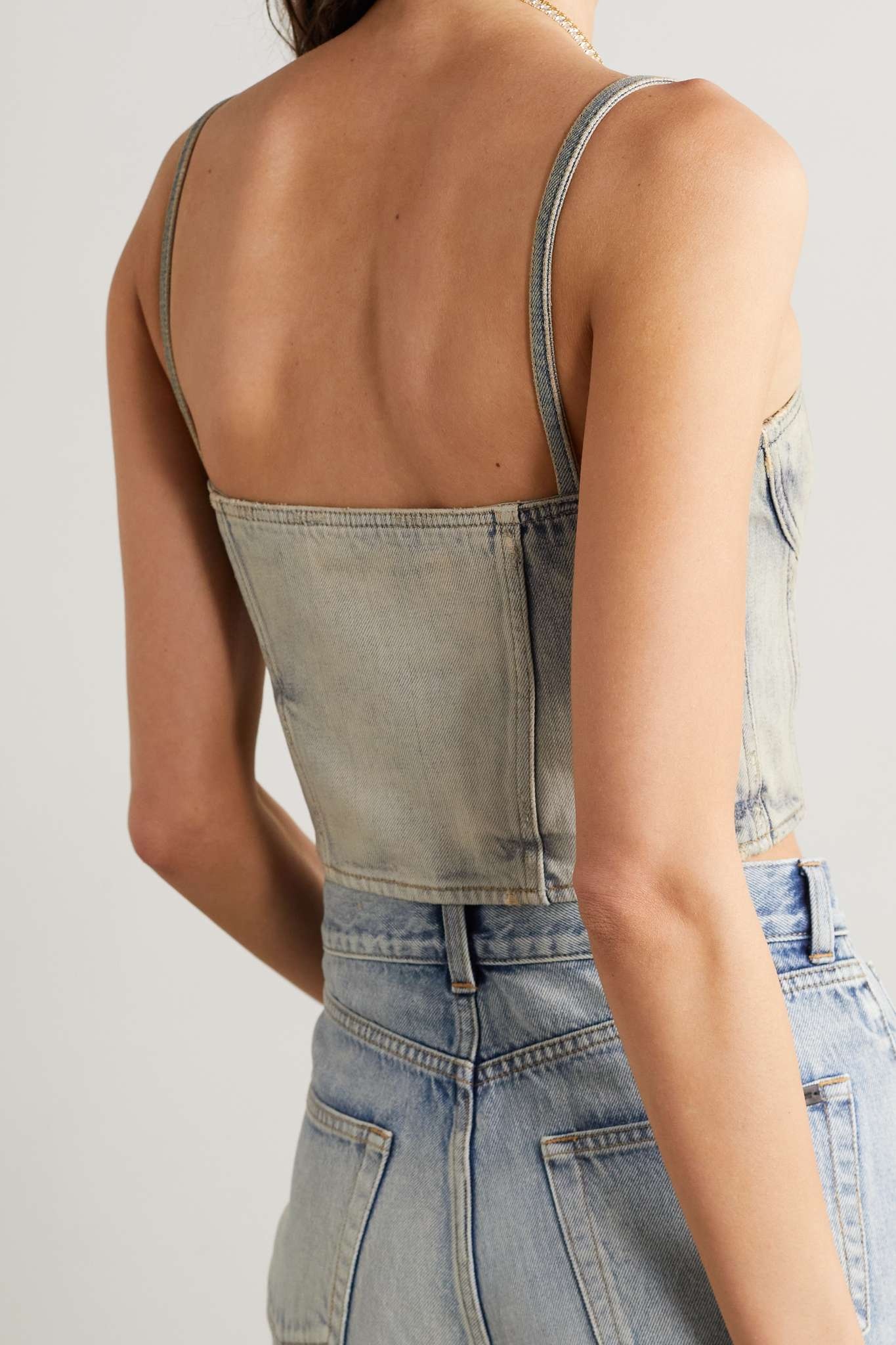 Cropped distressed denim top - 3