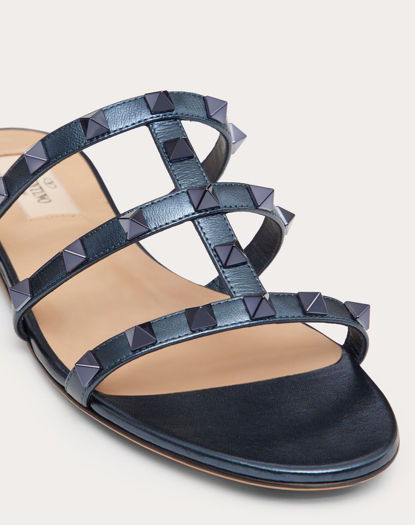 Rockstud Flat Metallic Nappa Slide Sandal - 5