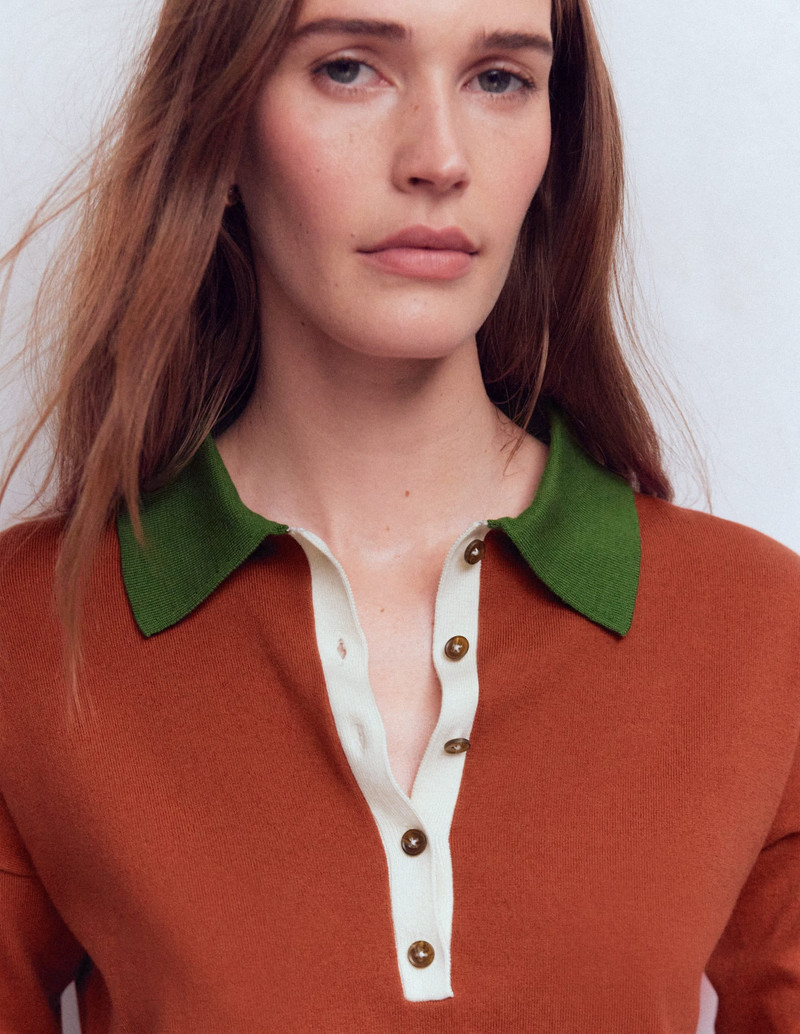 Lara Cotton Henley Jumper-Barn Red 1