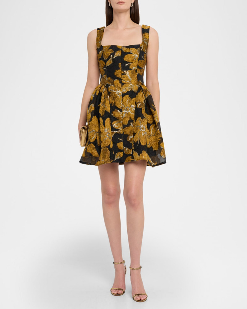 MILLY Erin Floral Brocade Fit-&-Flare Mini Dress outlook
