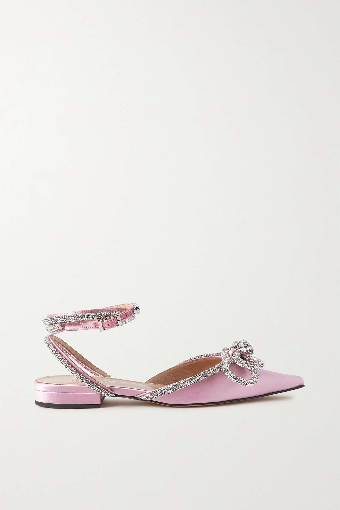 Double Bow crystal-embellished satin point-toe flats - 1