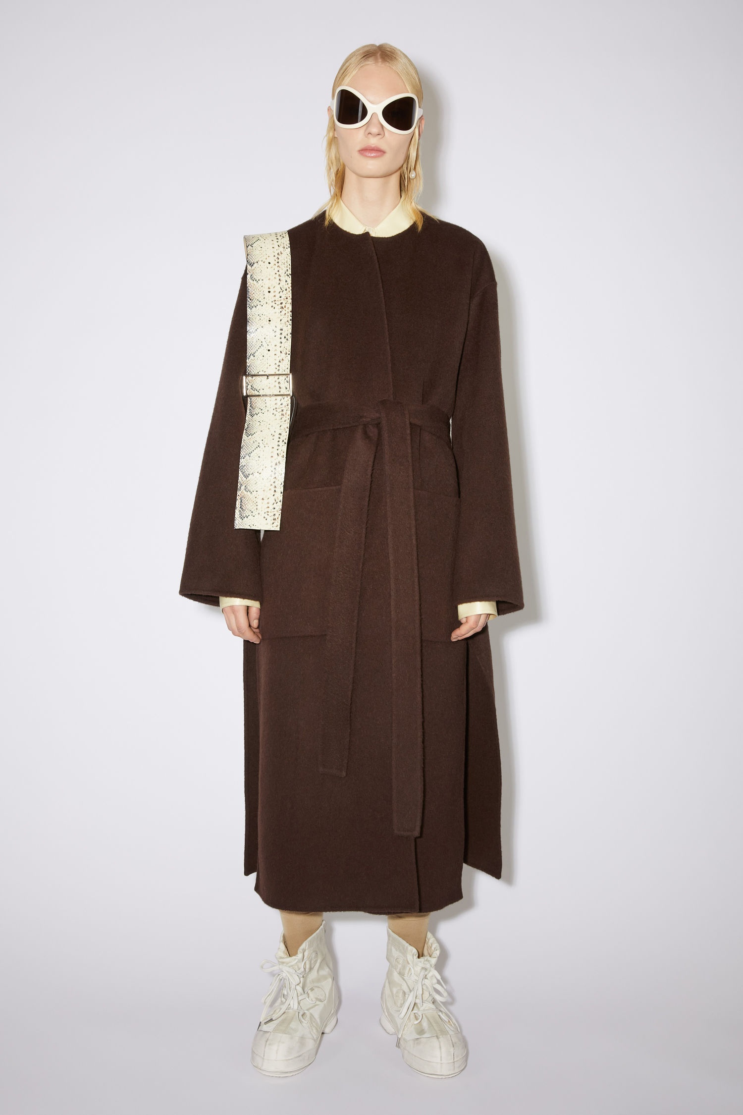 Collarless coat - Mahogany brown - 2