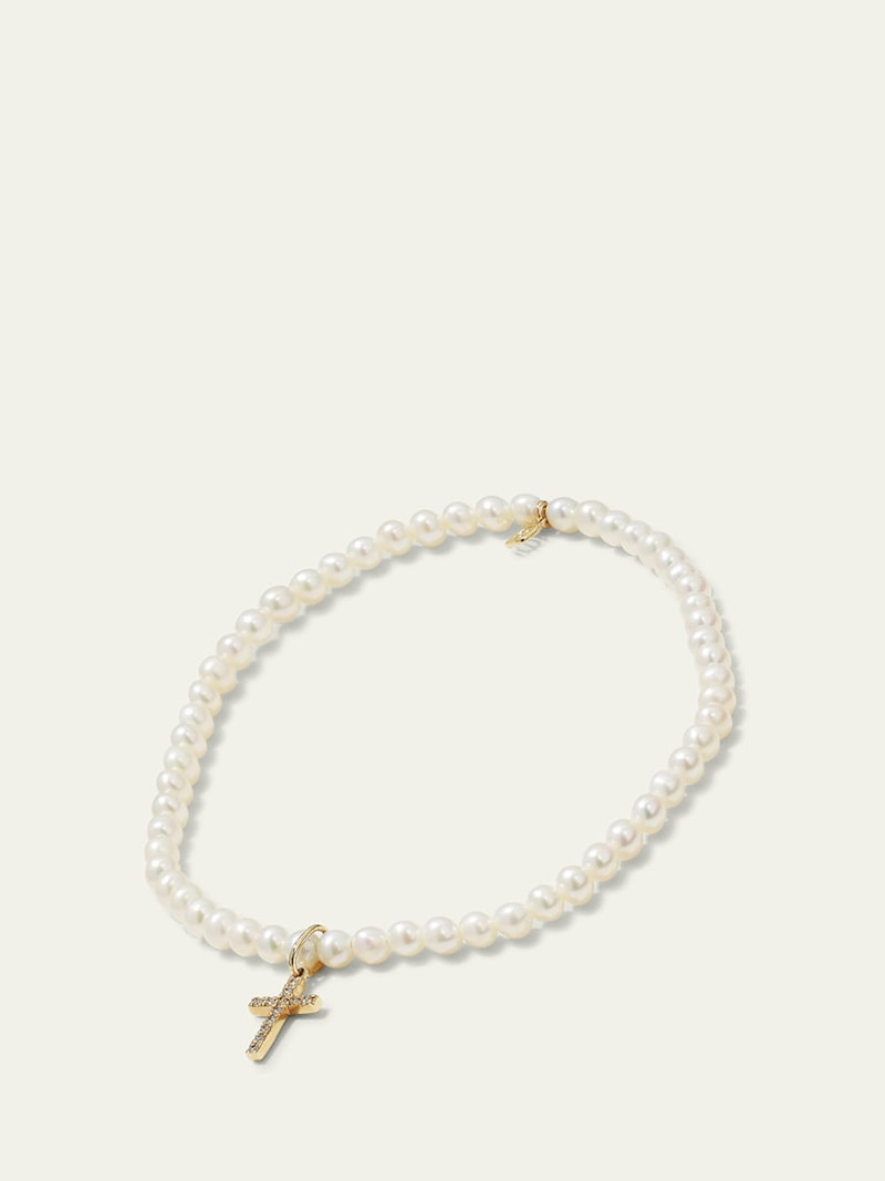 14k Diamond Cross & Pearl Bracelet 4