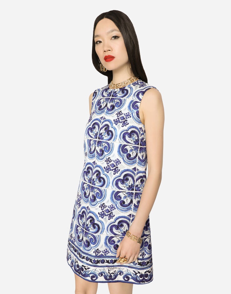 Short majolica-print brocade dress - 4