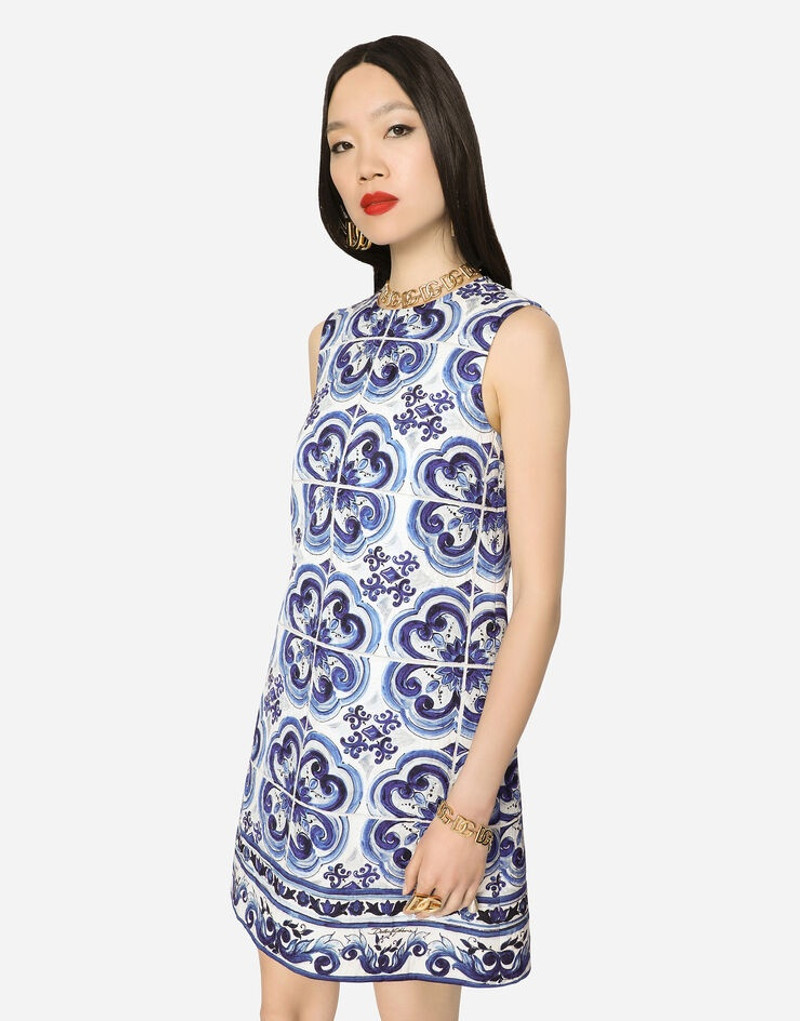 짧은 majolica-print brocade 드레스 4