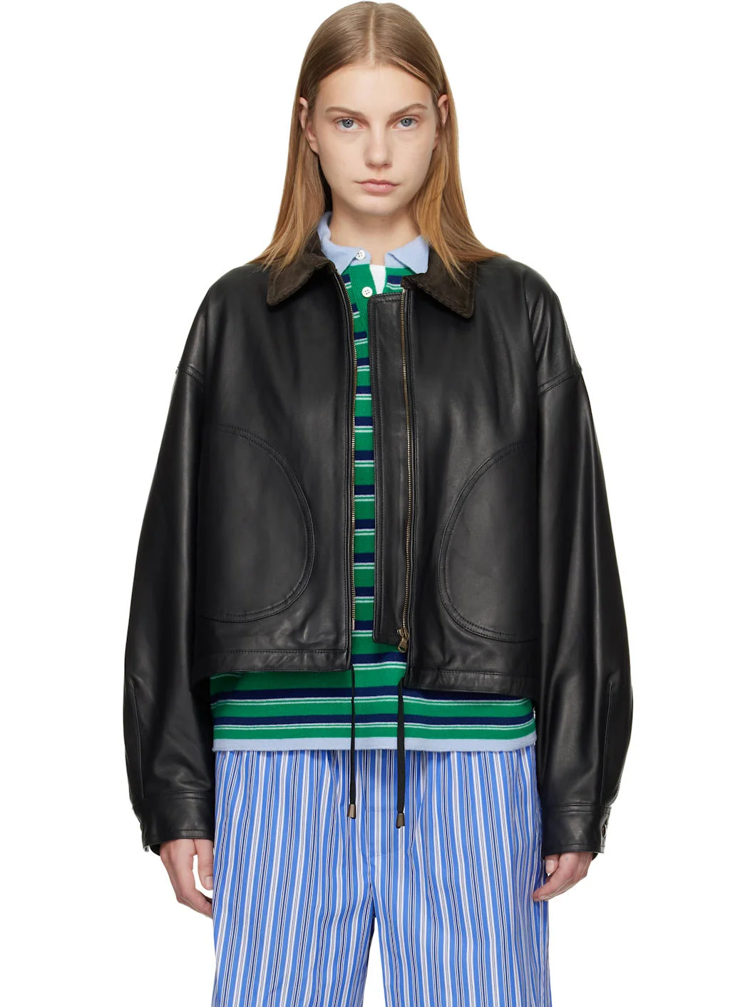 Black Leather Parachute Jacket - 1