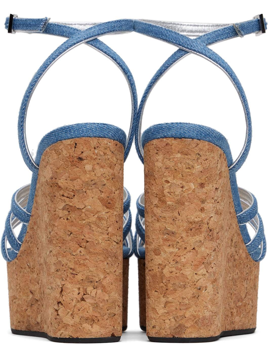 Blue Double Heart Wedge Heeled Sandals - 2