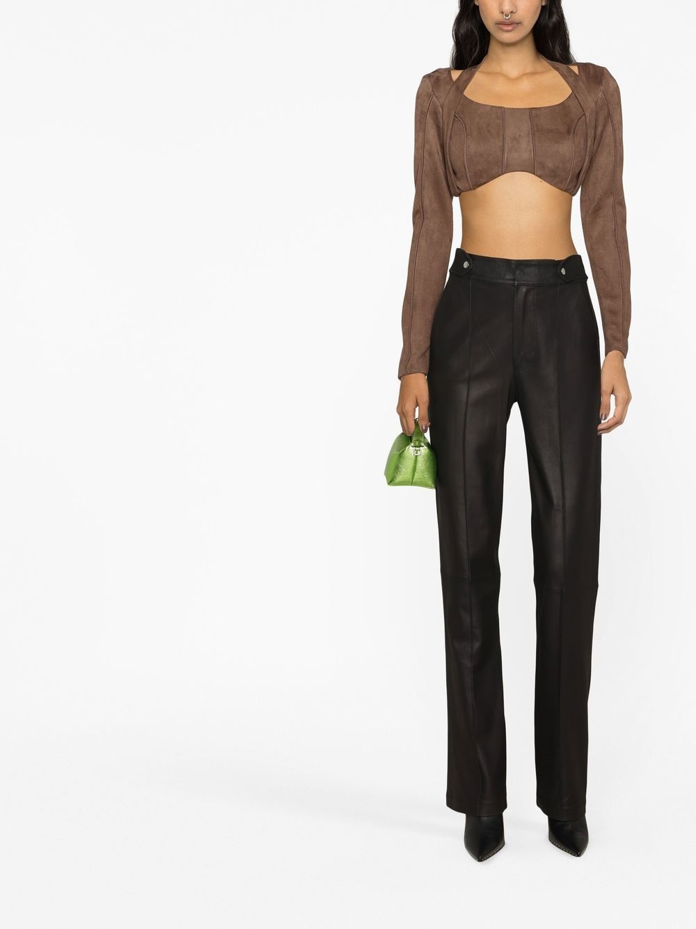 faux-suede long-sleeved crop top - 2