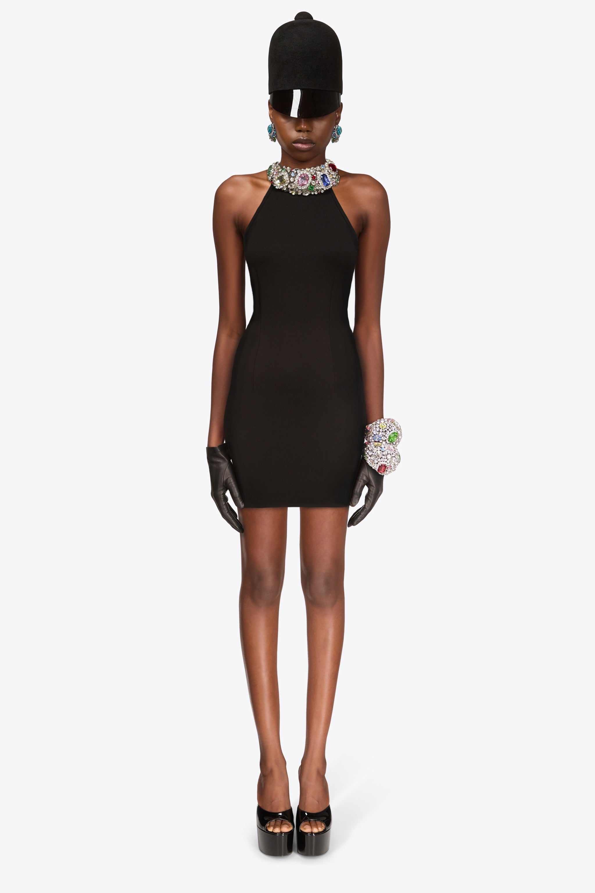 CRYSTAL GEMSTONE CLUSTER HALTER MINI DRESS - 4