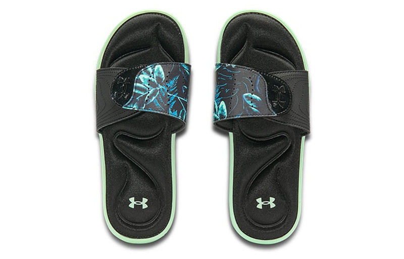 Under Armour (WMNS) Under Armour Ignite 4 Graphic Strap Slide 'Black Aqua Foam' 3024453-001 outlook