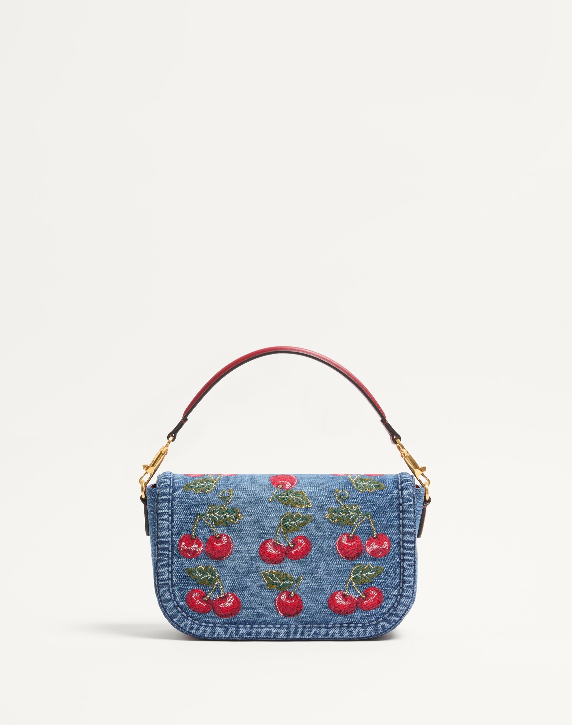 VALENTINO GARAVANI ALLTIME DENIM SHOULDER BAG WITH CHERRYFIC EMBROIDERY - 4