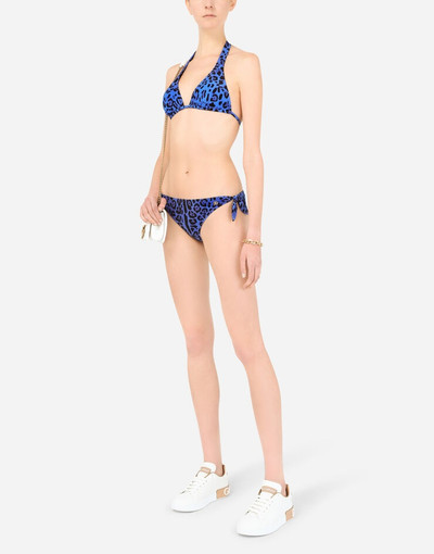 Dolce & Gabbana Padded triangle bikini top with neon leopard print outlook