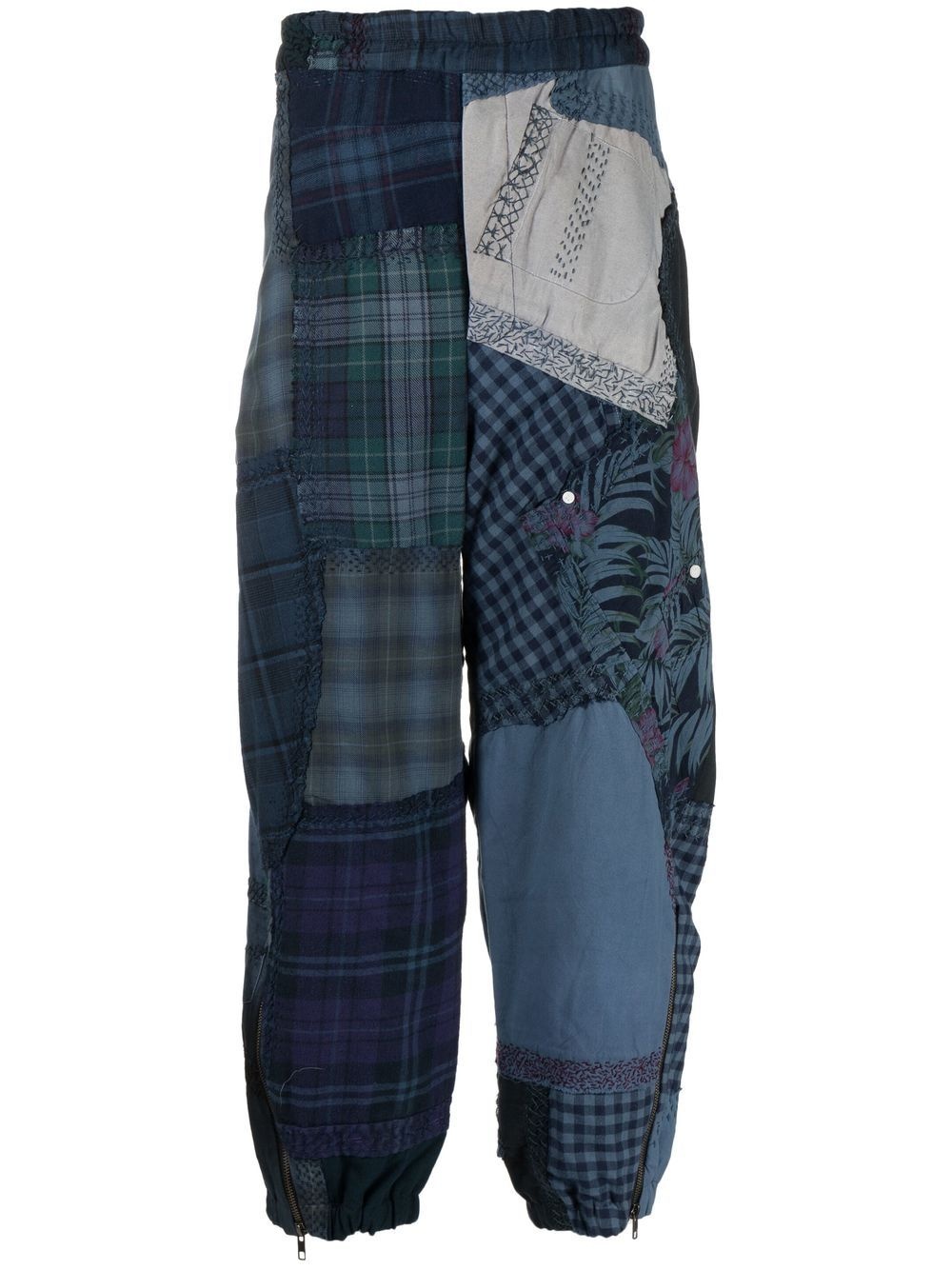 patchwork-design drop-crotch trousers - 1