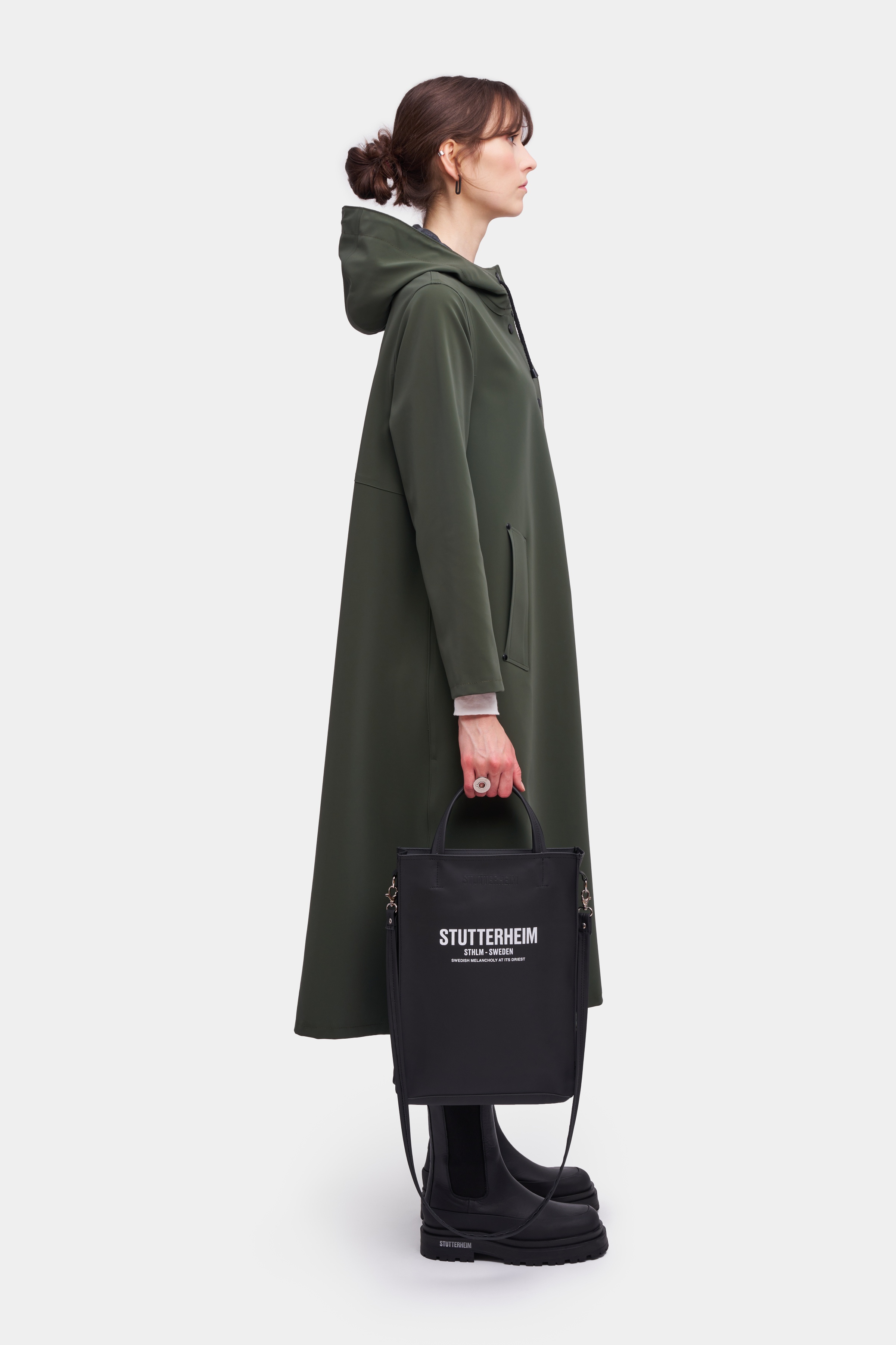 Mosebacke Long Matte Print Raincoat Dark Green - 3