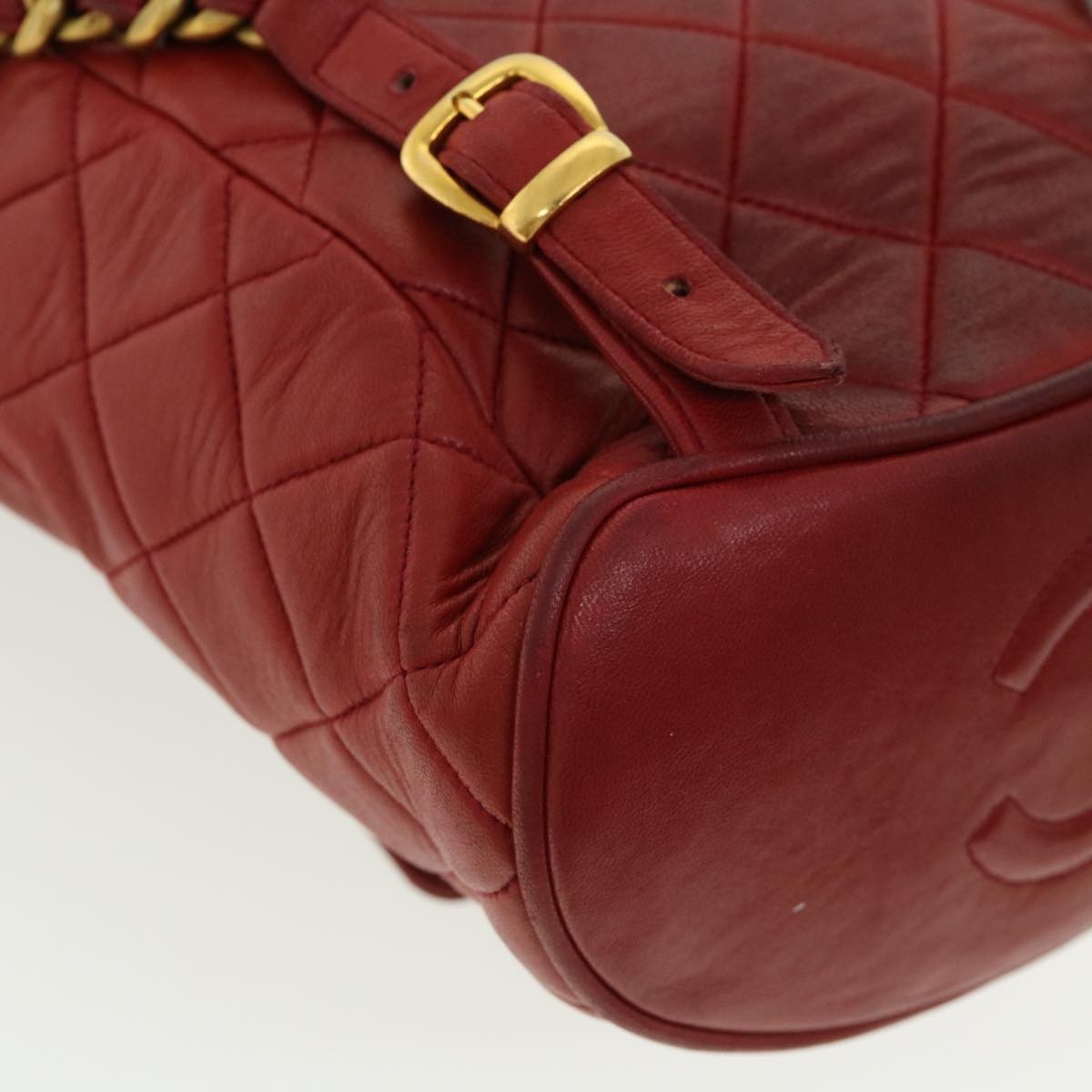 CHANEL Matelasse Chain Hand Bag Lamb Skin Red CC - 8