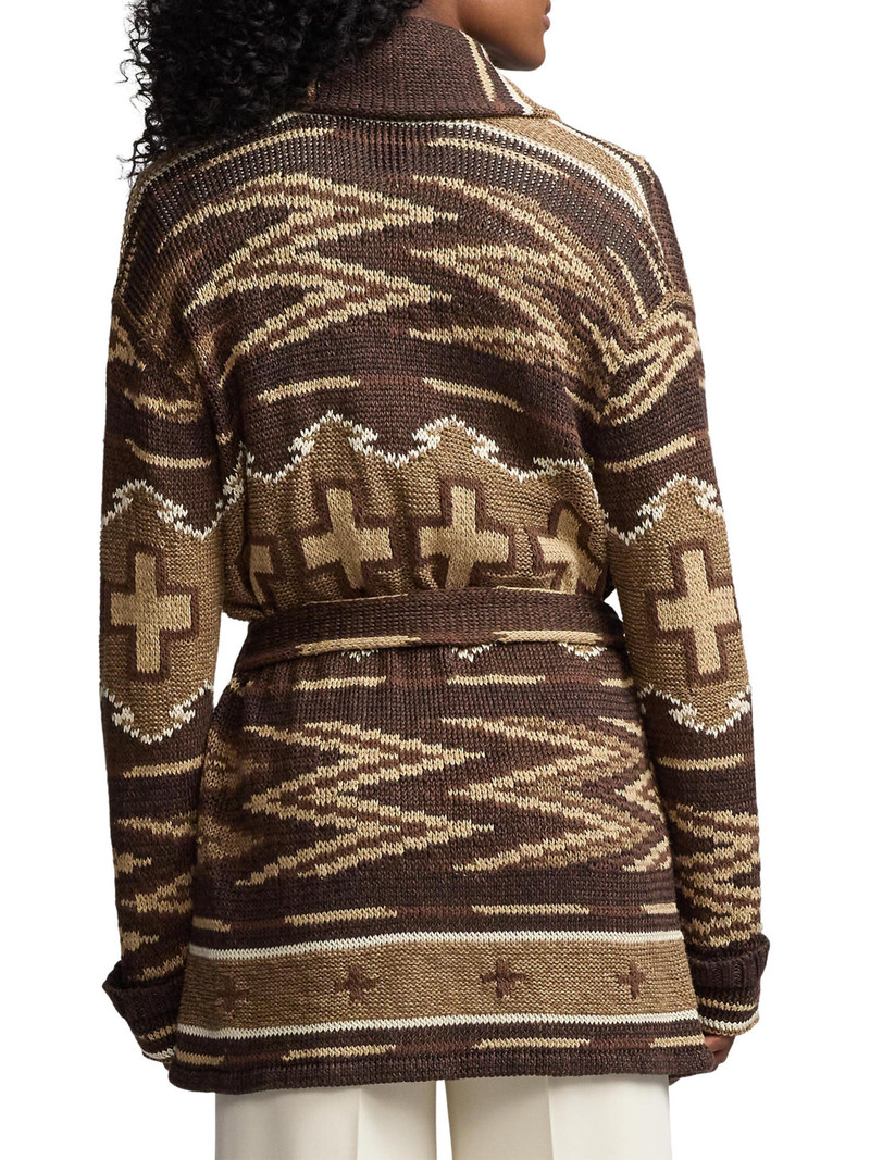 Women's Silk-Linen Shawl Collar Cardigan - Lux Tan Multi 4