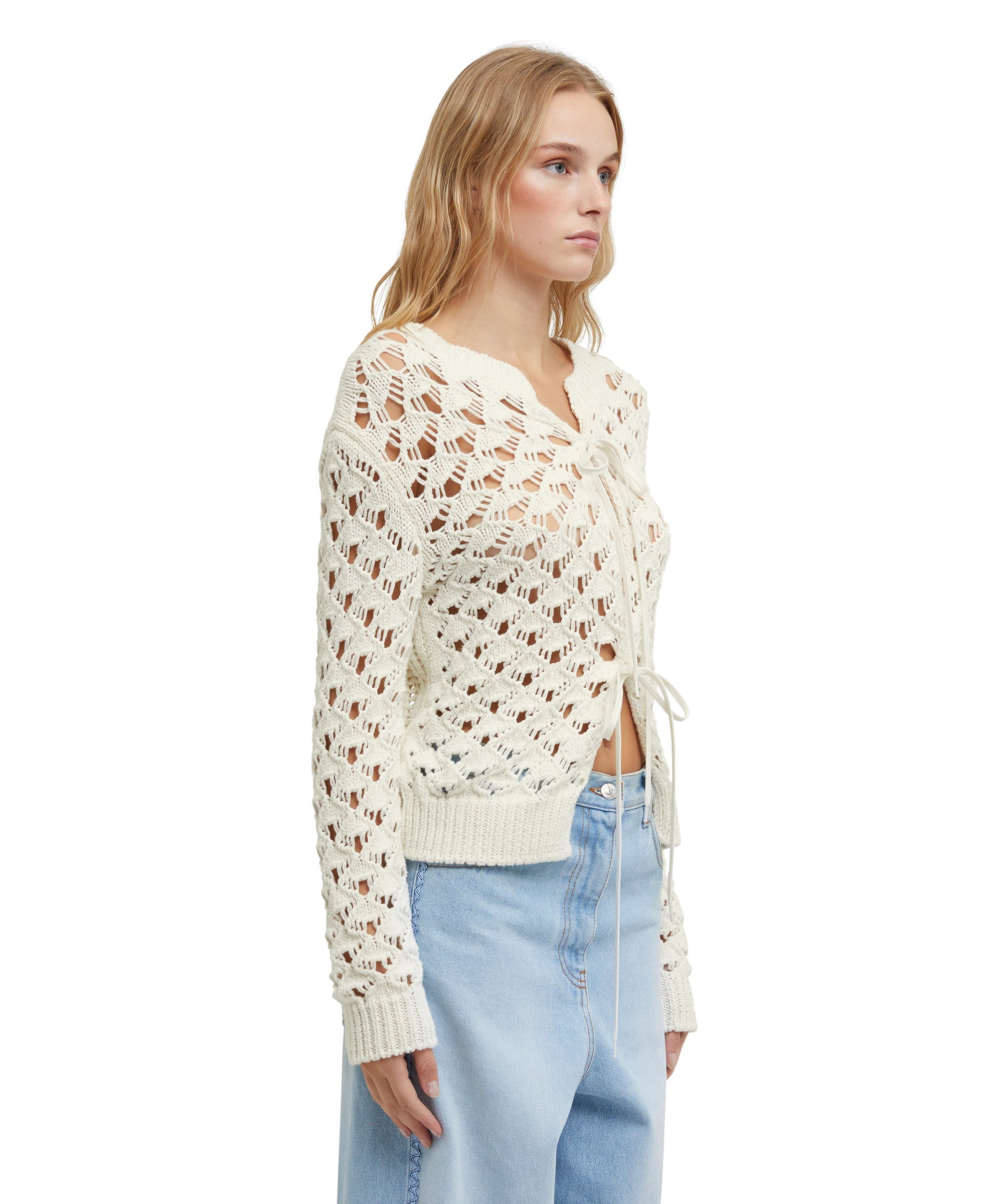 Crochet cotton crewneck cardigan - 4