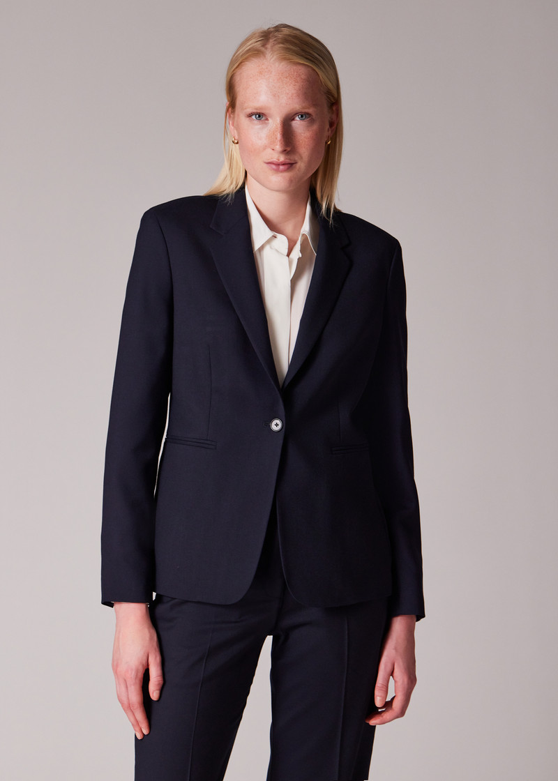 A Suit To Travel In - Women's Navy One-Button Wool Blazer 6