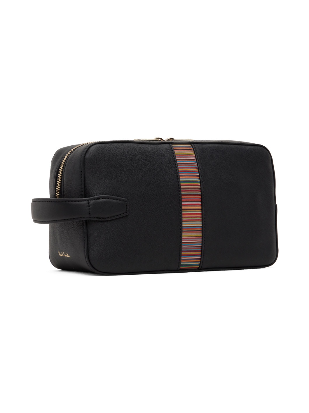 Black Leather Signature Stripe Wash Pouch - 2