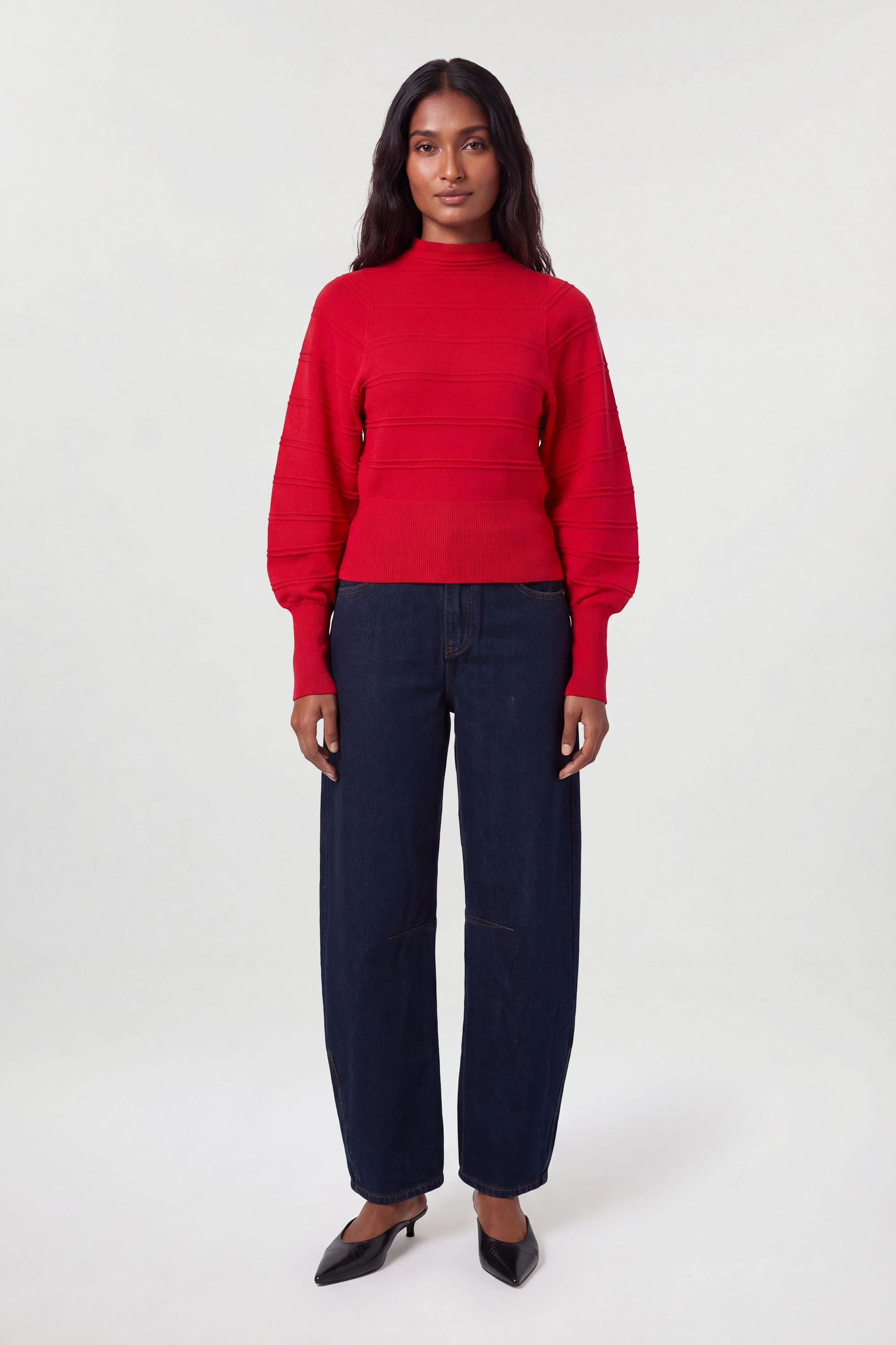 Wool Look Rib Detail Long Sleeve Knitted Top - 1