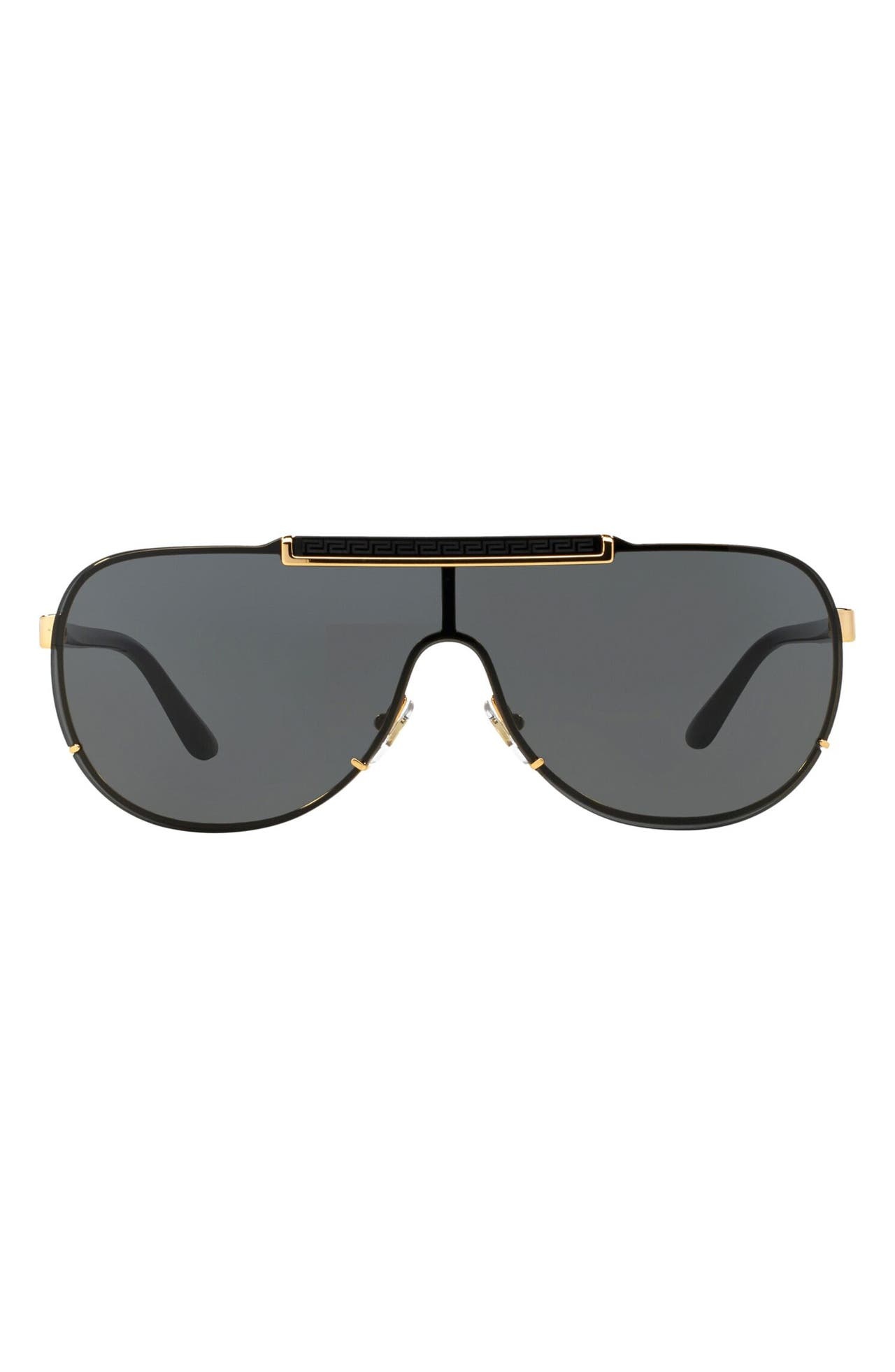 Versace 40mm Shield Sunglasses in Black/Gold/Black Solid at Nordstrom - 1