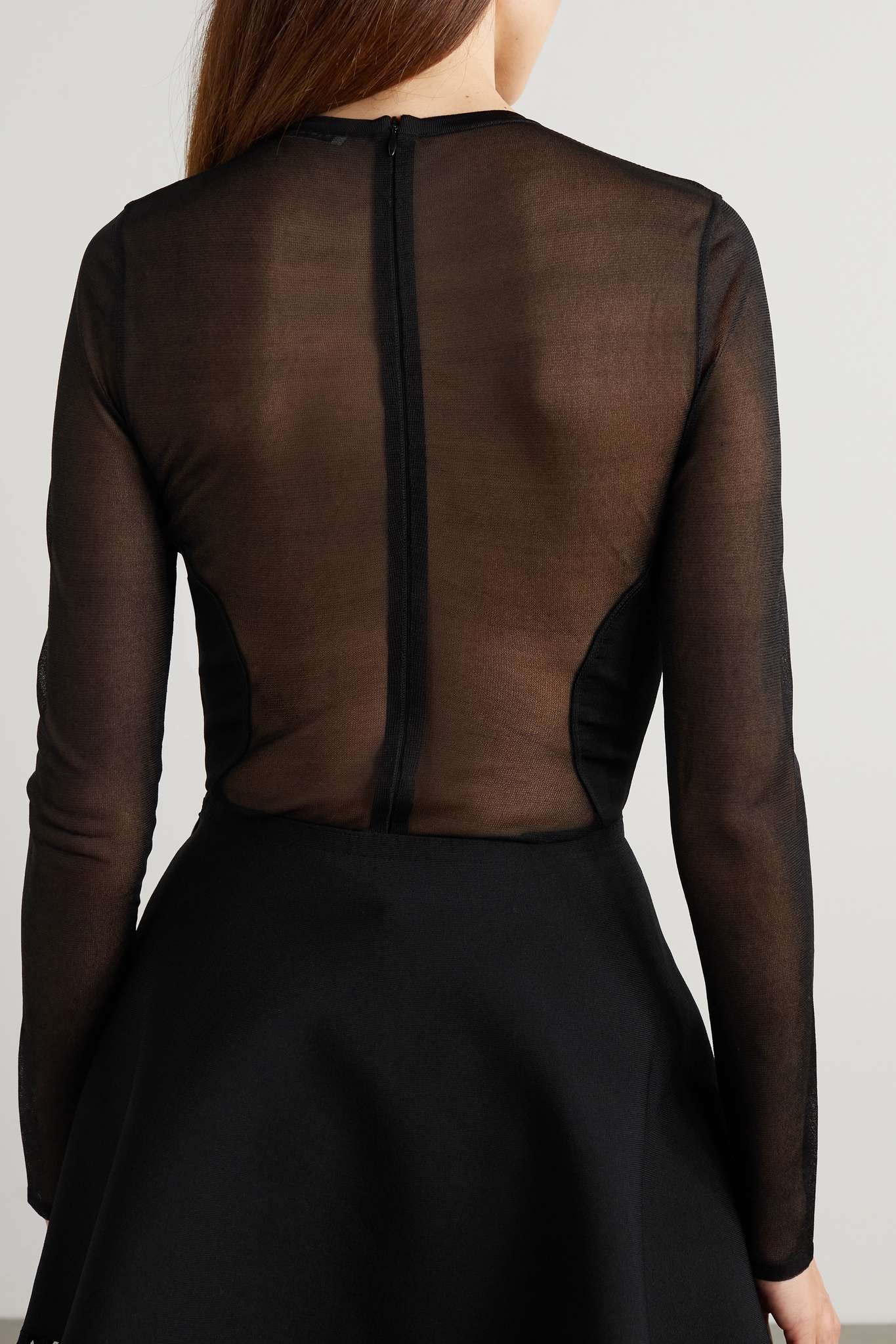 Paneled silk and jersey thong bodysuit - 3
